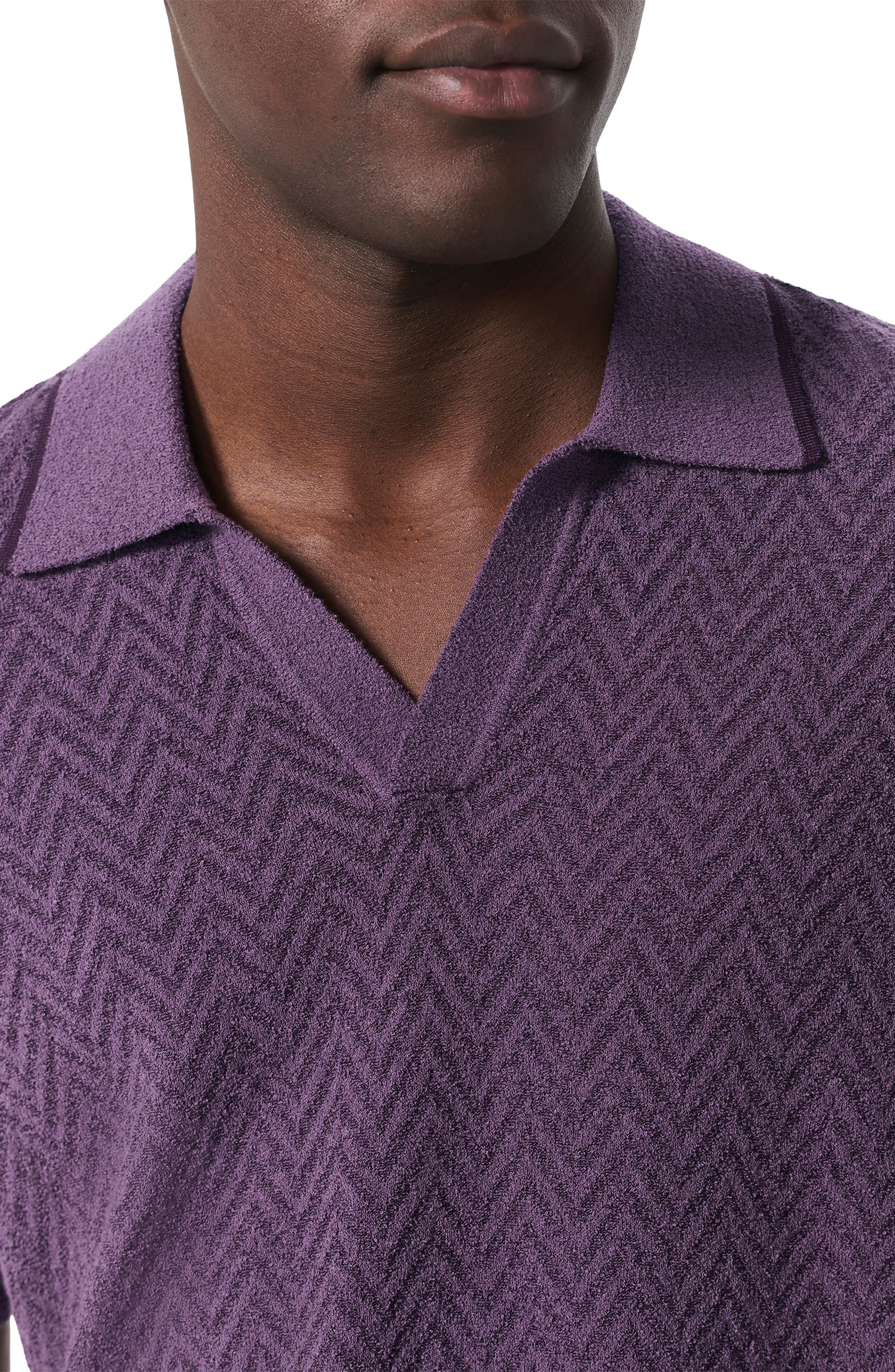 rag & bone Zuma Johnny Collar Chevron Terry Cloth Polo in Purple at Nordstrom - 2
