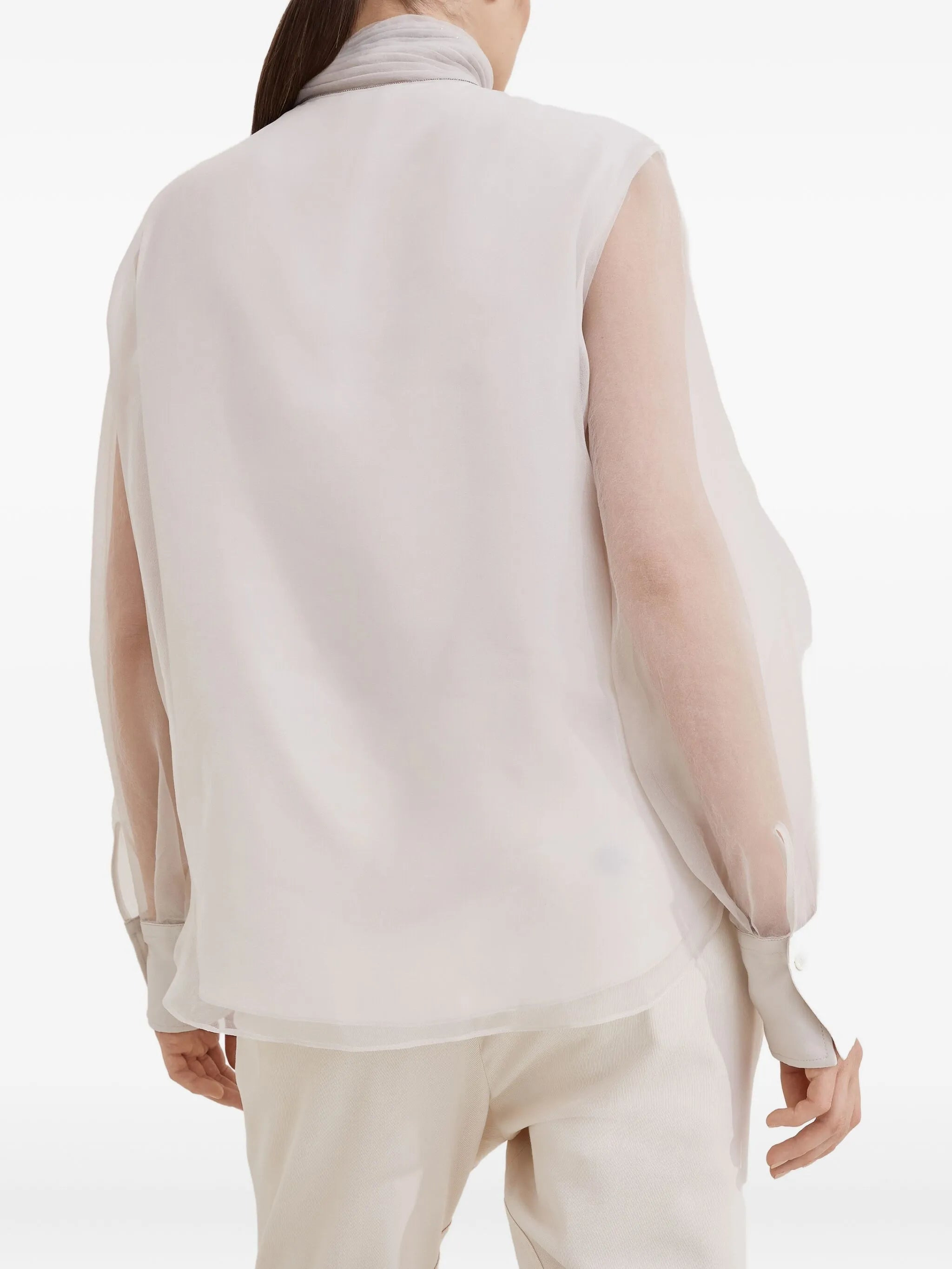 Brunello Cucinelli Pussybow Silk Blouse - 5