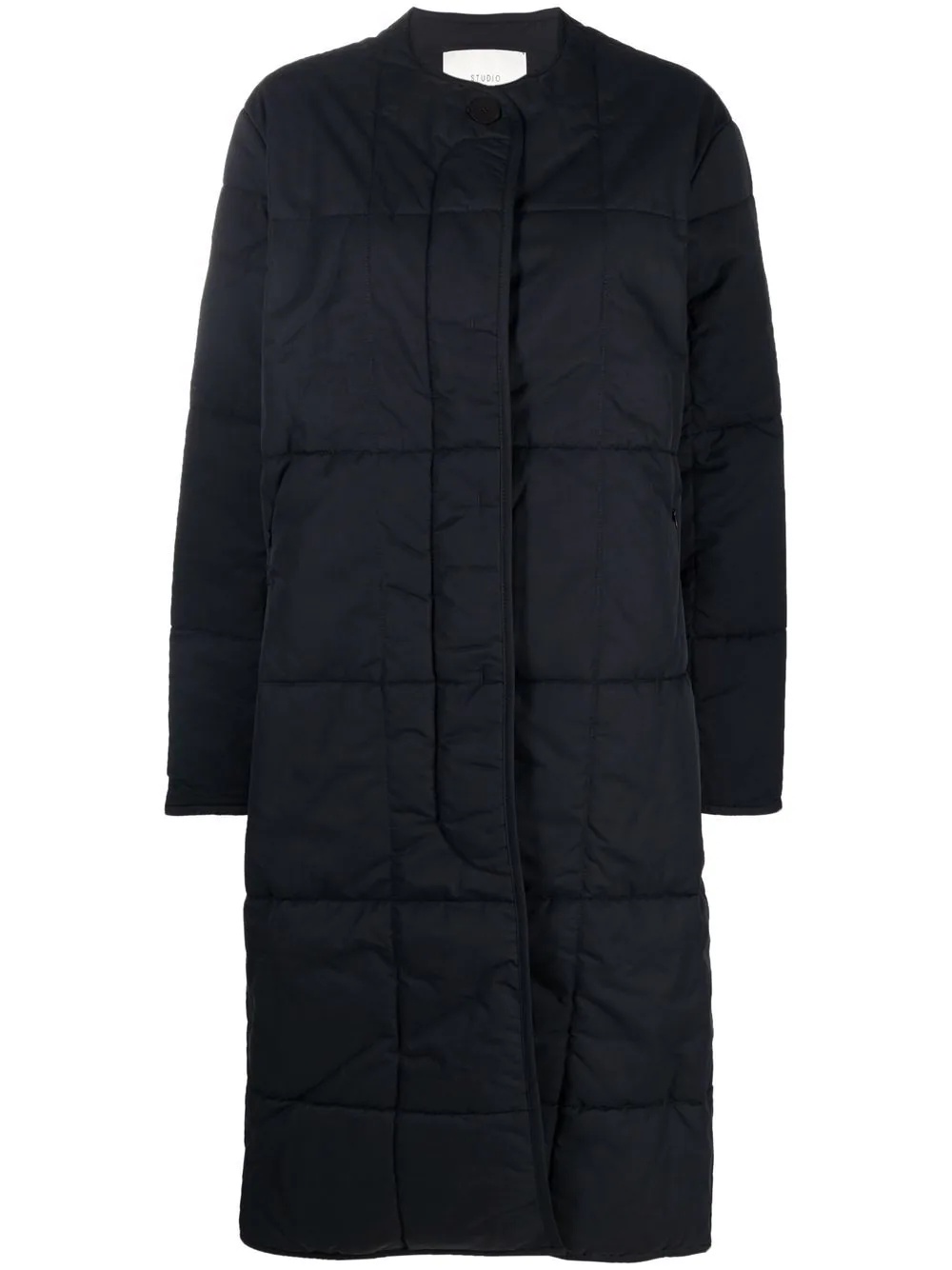 collarless padded overcoat - 1