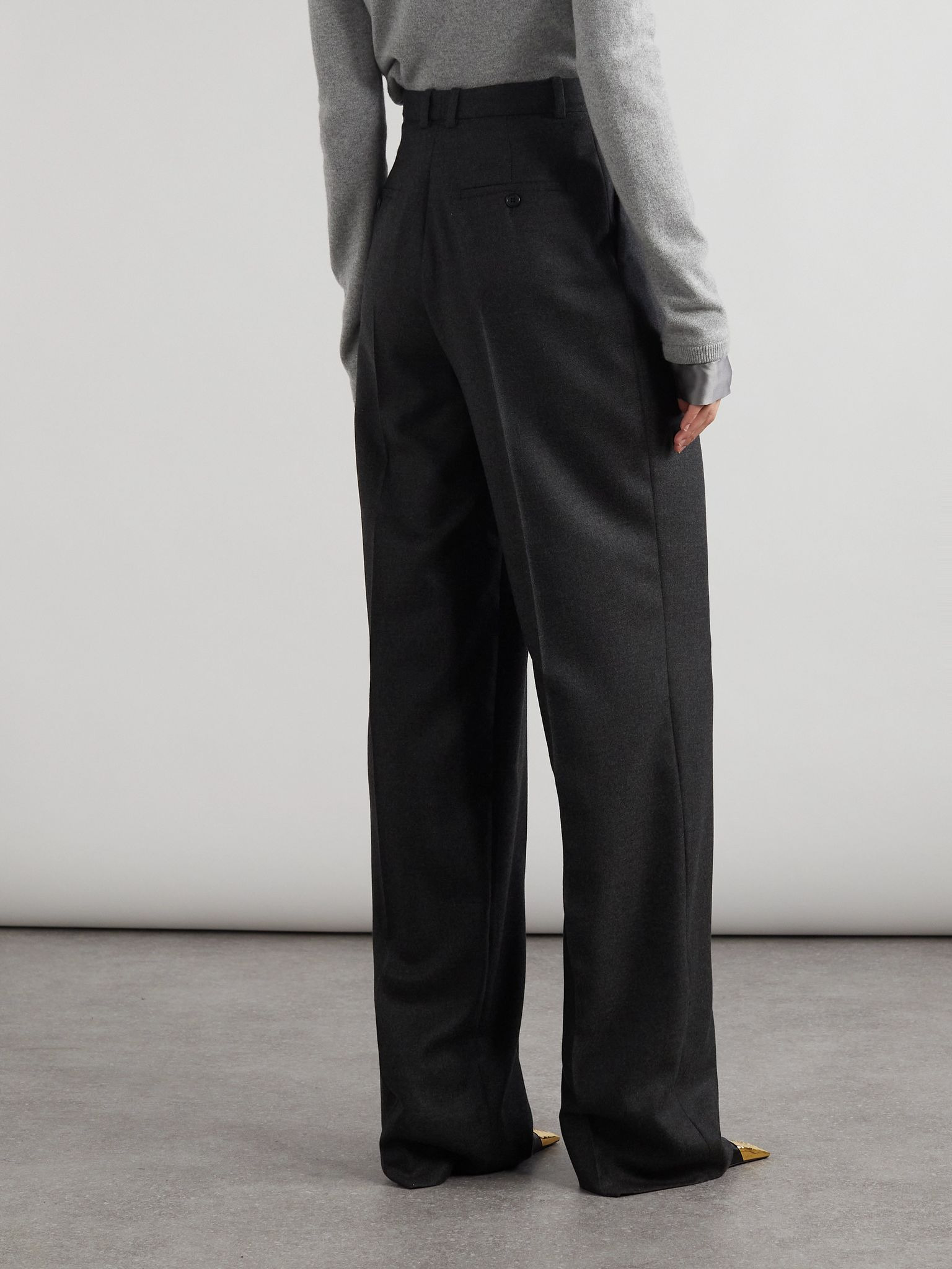 Pleated cashmere-twill wide-leg pants Dark gray - 3