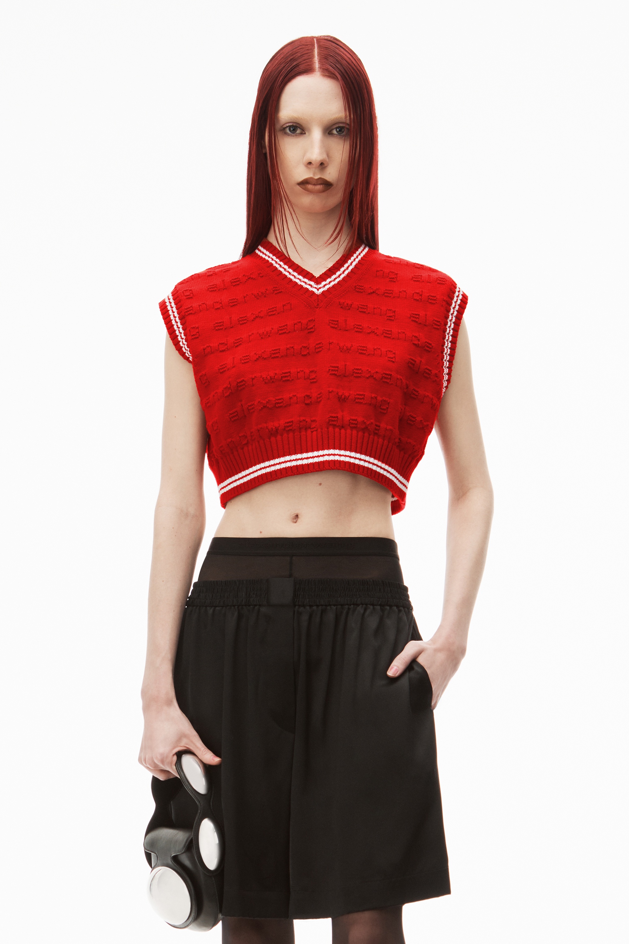 CROPPED V-NECK VEST IN COMPACT COTTON - 2