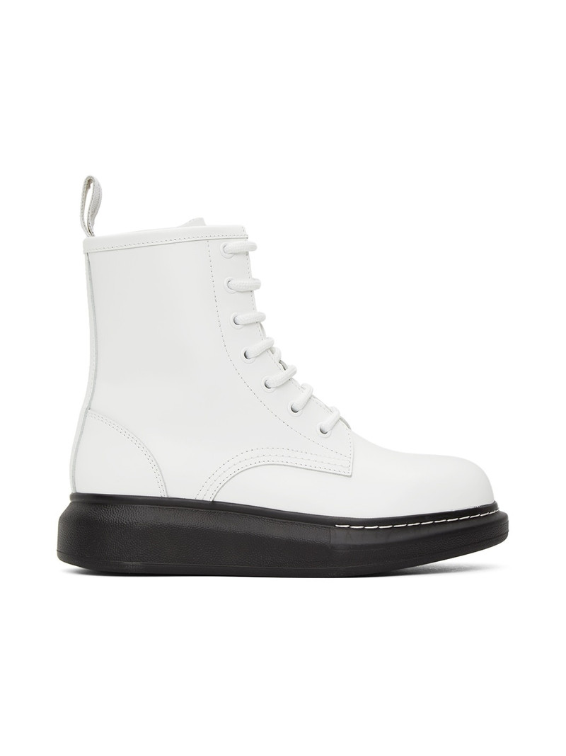 White Hybrid Lace-Up Boots - 1