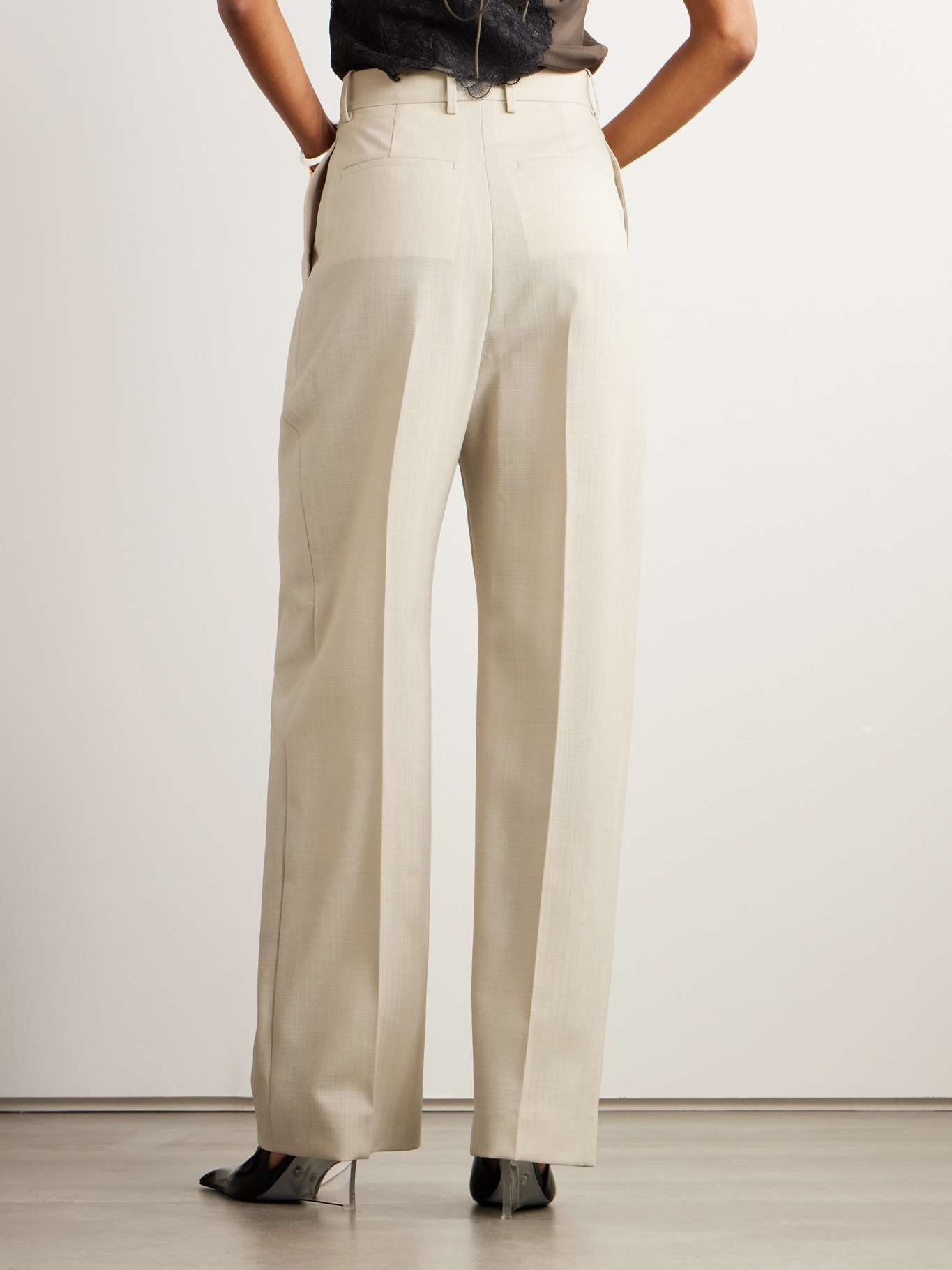 Pleated wool wide-leg pants Sand - 4