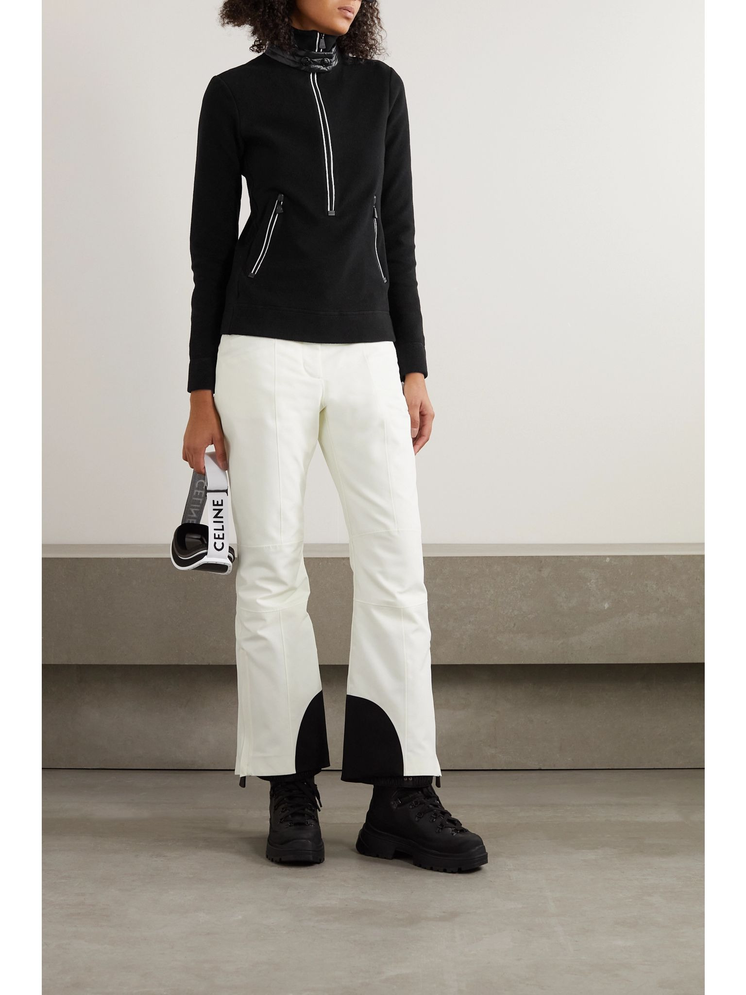 Shell-trimmed half-zip fleece jacket Black - 2