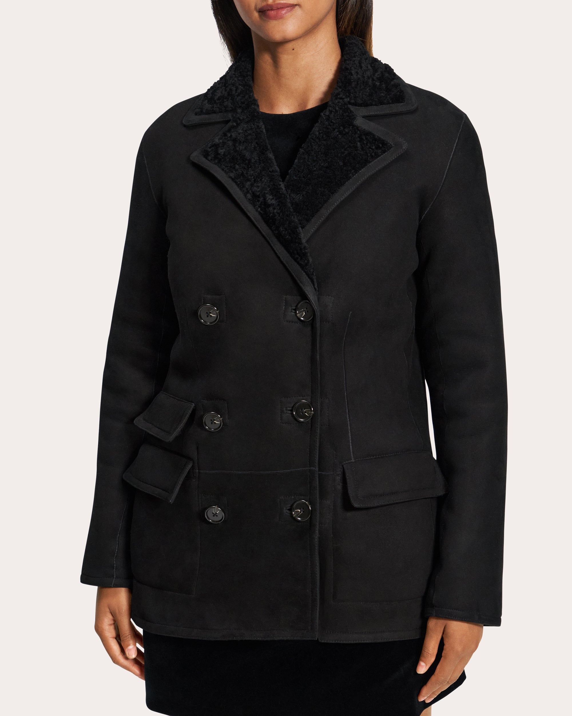 Reversible Suede Shearling Peacoat Blazer - 2