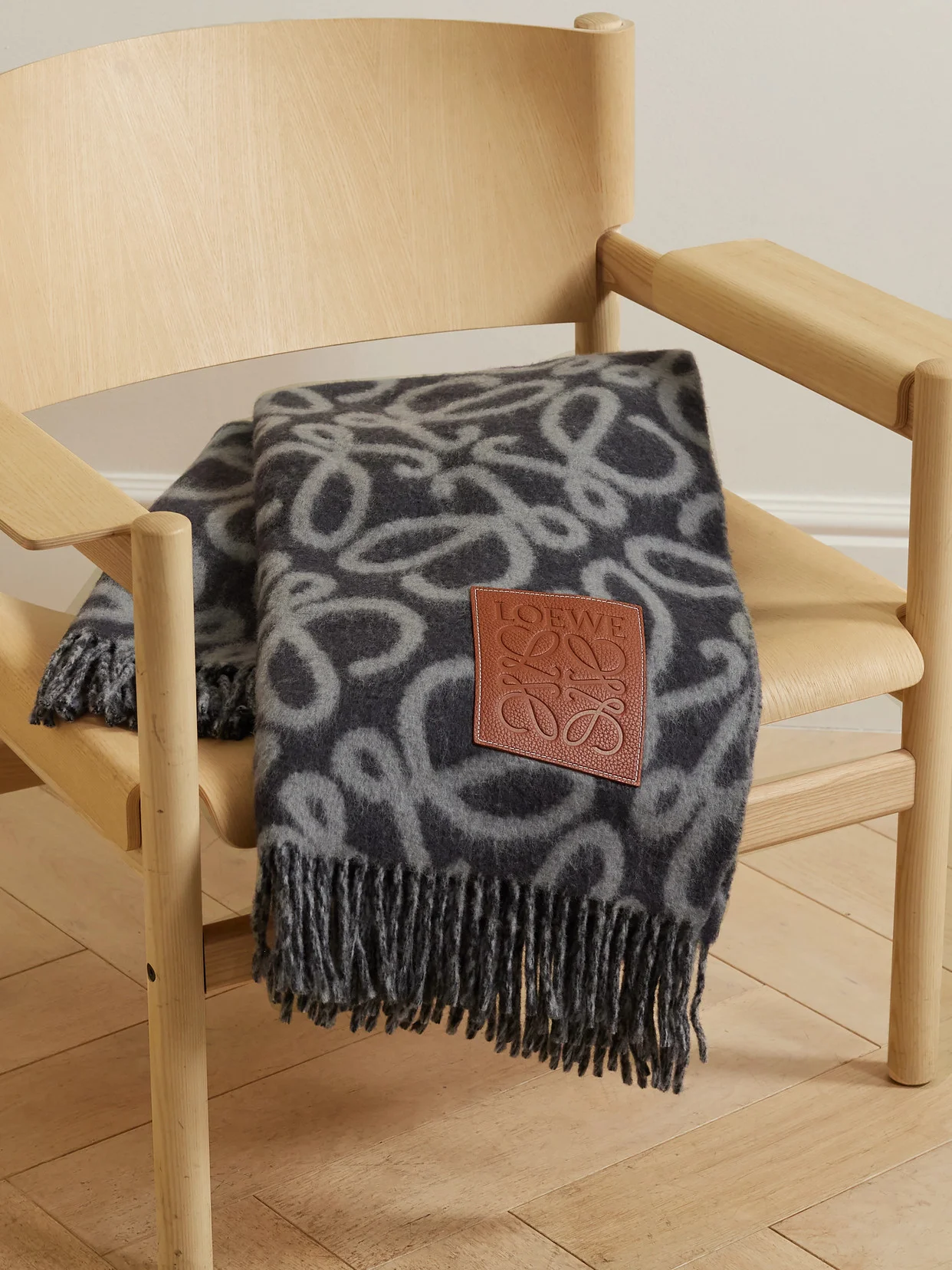 Fringed Leather-trimmed Alpaca-blend Jacquard Blanket - 1
