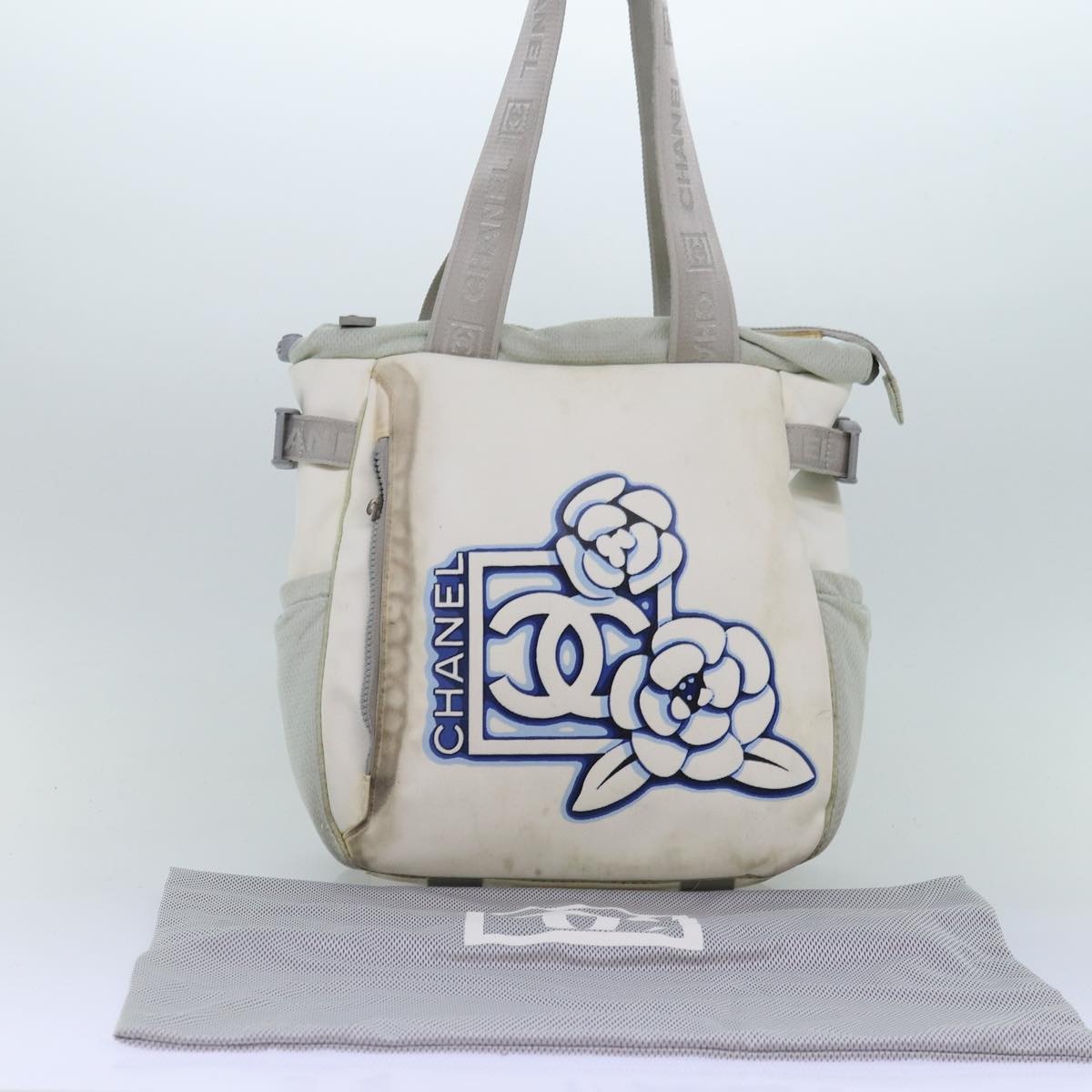 CHANEL Tote Bag Nylon White CC - 12