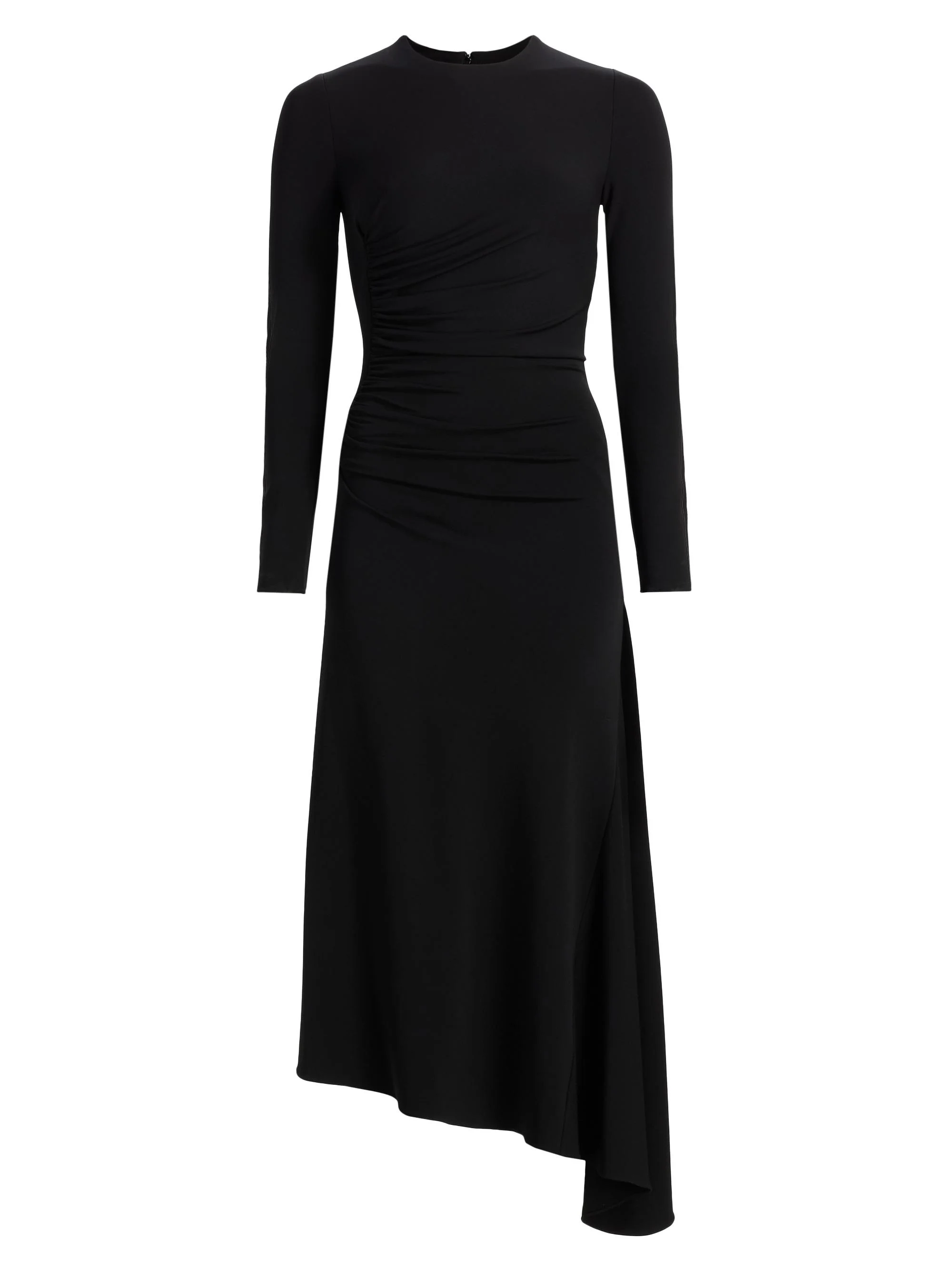 Michael Kors Ruched Jersey Asymmetric Midi-Dress - Black