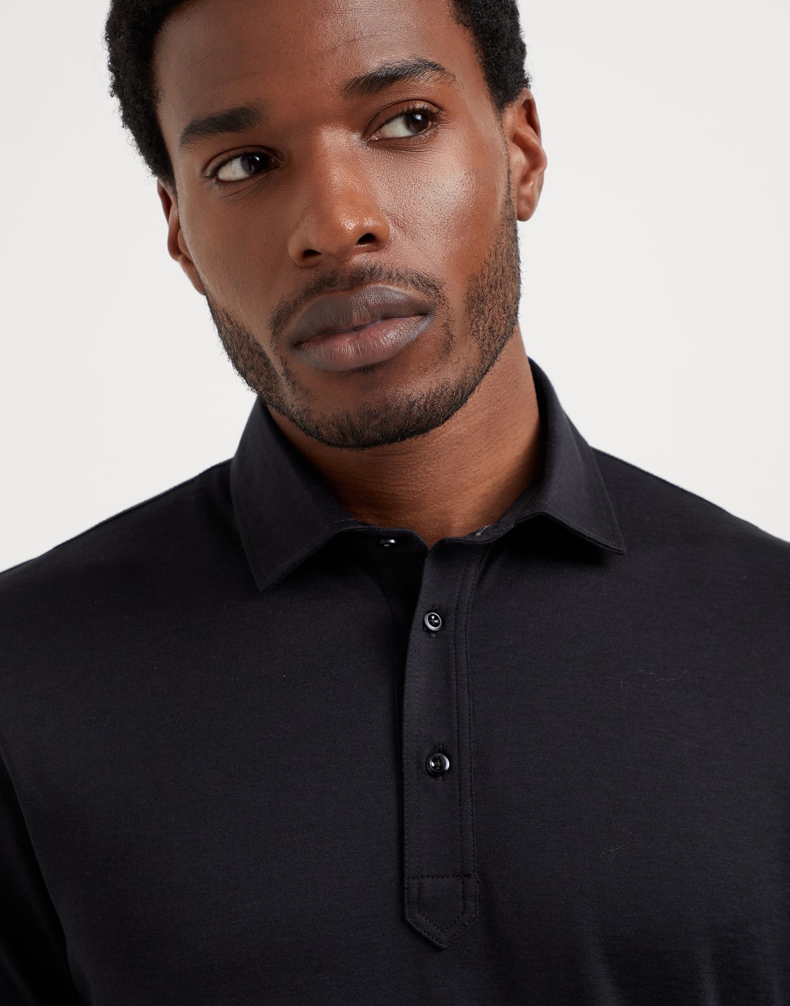 Silk and cotton lightweight jersey polo with shirt-style collar and faux-layering - 3