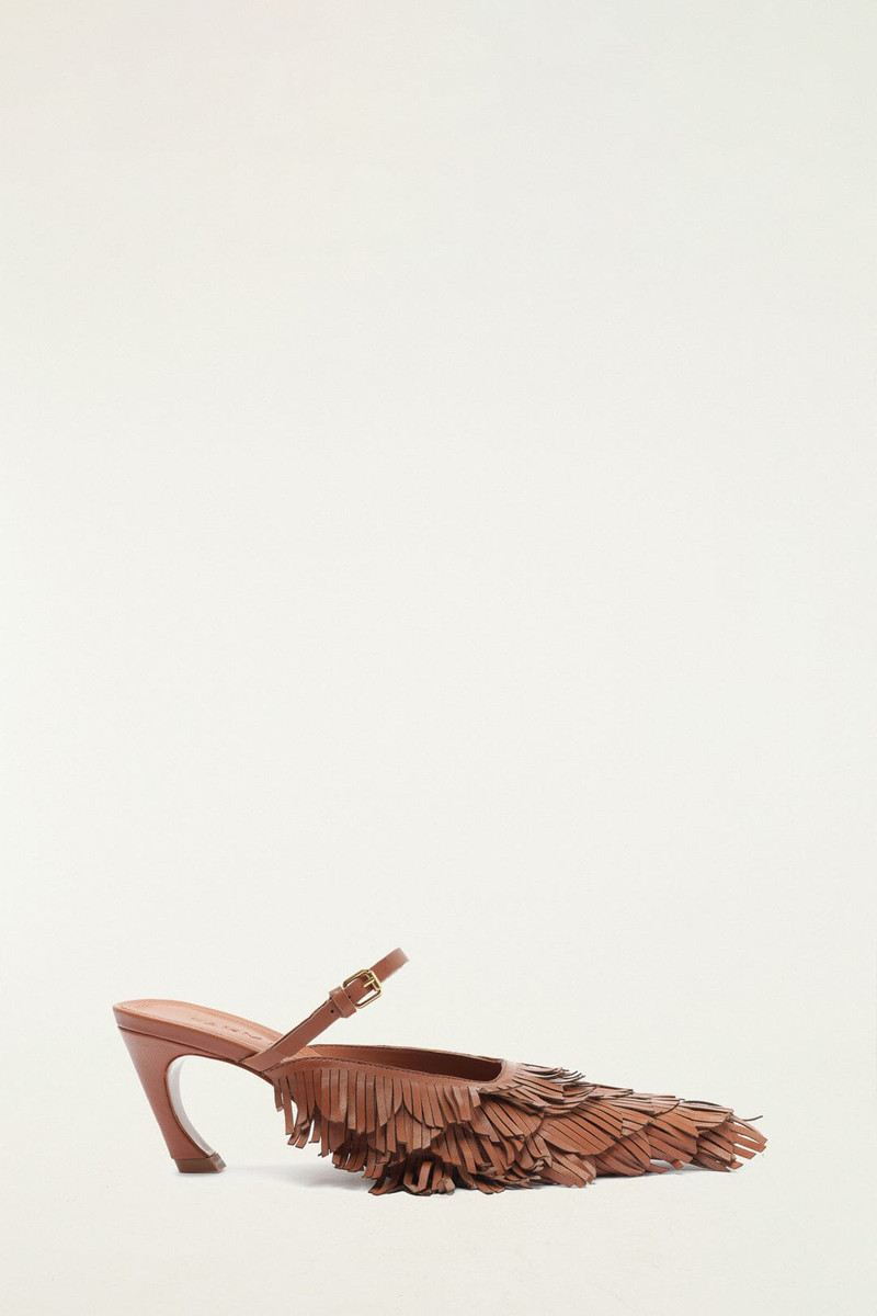 Brown Fringe Heeled Sandal 1