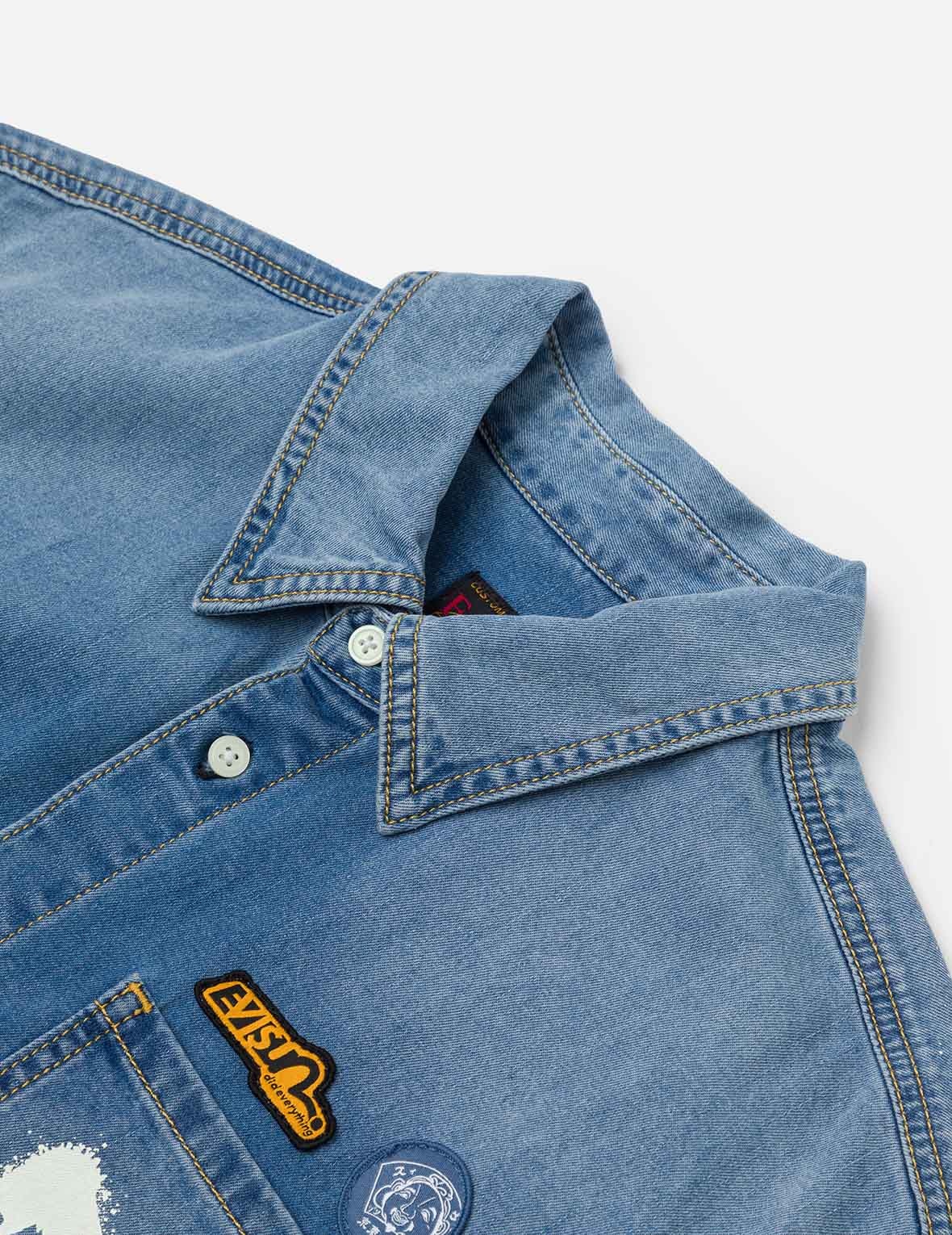Graffiti Daicock Print Relax Fit Denim Short-Sleeves Shirt - 7