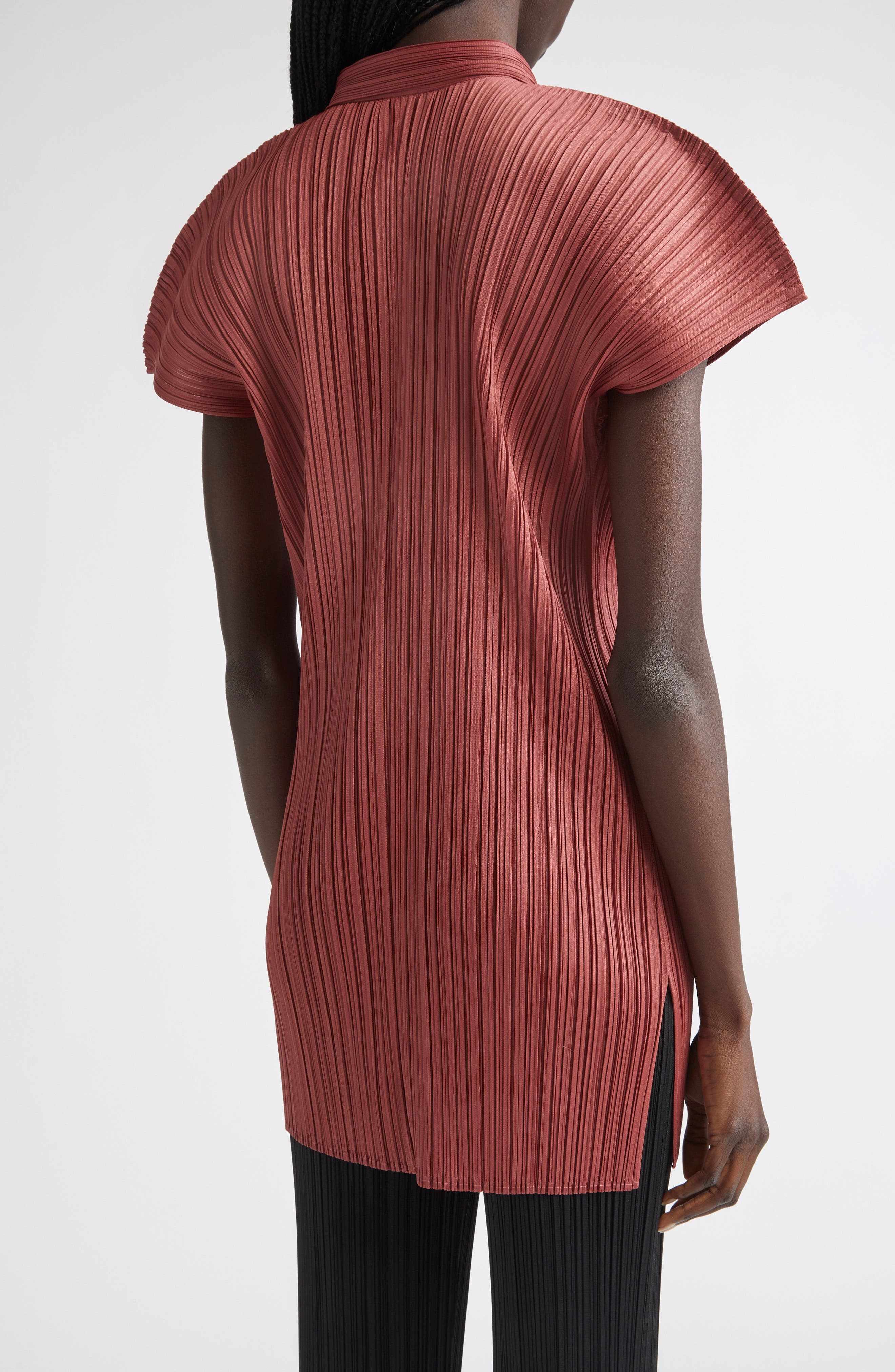 Pleats Please Issey Miyake Monthly Colors May Pleated Short Sleeve Shirtdress in Terracotta at Nords - 3