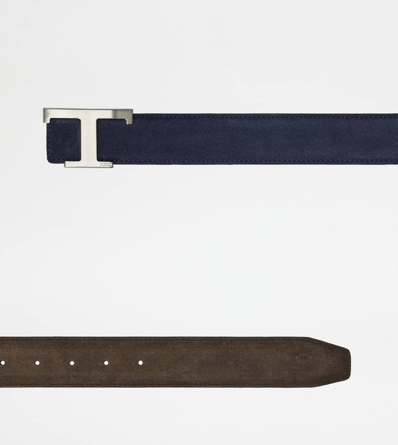 T TIMELESS REVERSIBLE BELT IN SUEDE - BLUE, BROWN 3