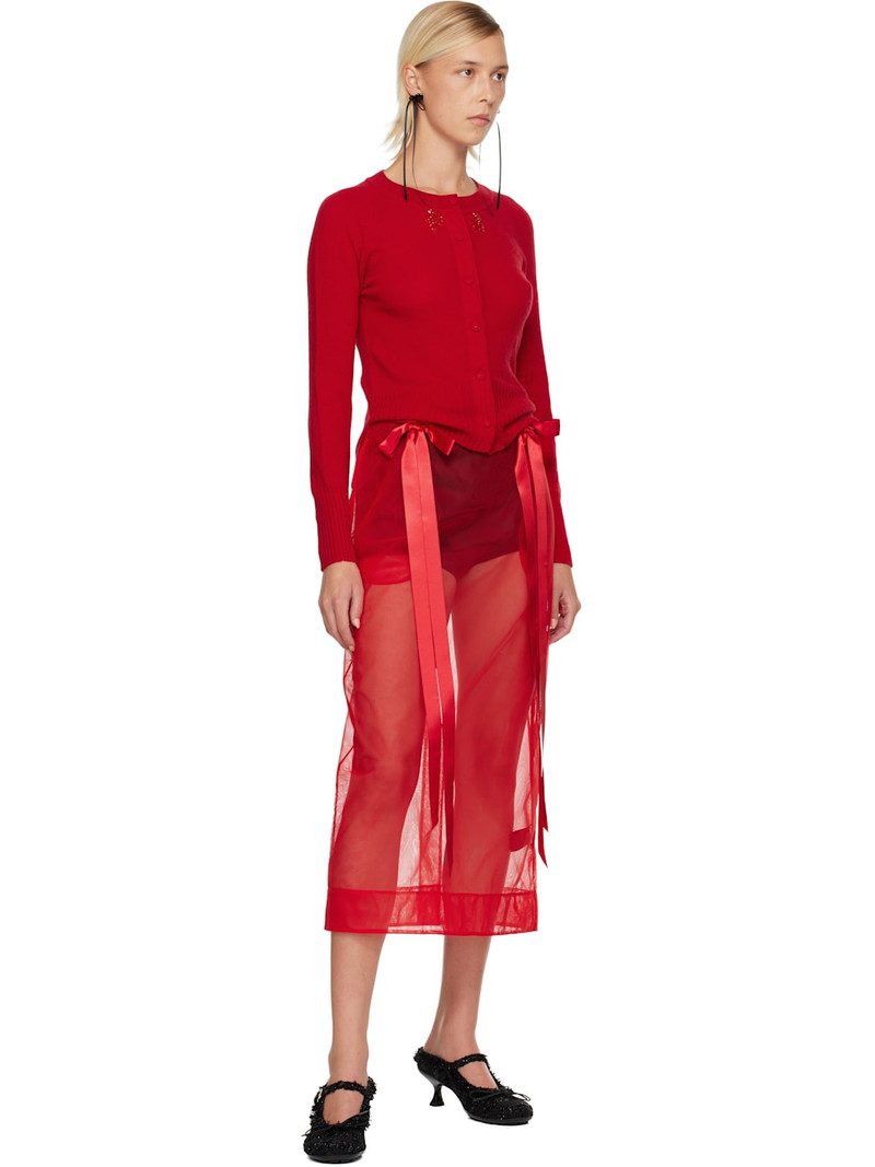 Simone Rocha Red Sheer Bow Ribbon Pencil Midi Skirt outlook
