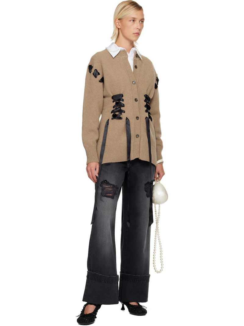 Simone Rocha Tan Sculpted Ribbon Corset Cardigan outlook