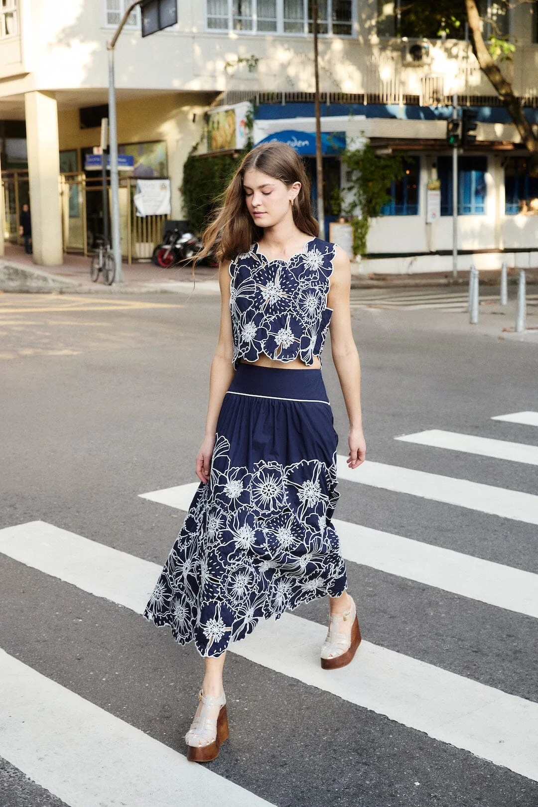 Blue Flowers Richelieu Organic Cotton Maxi Skirt - 1
