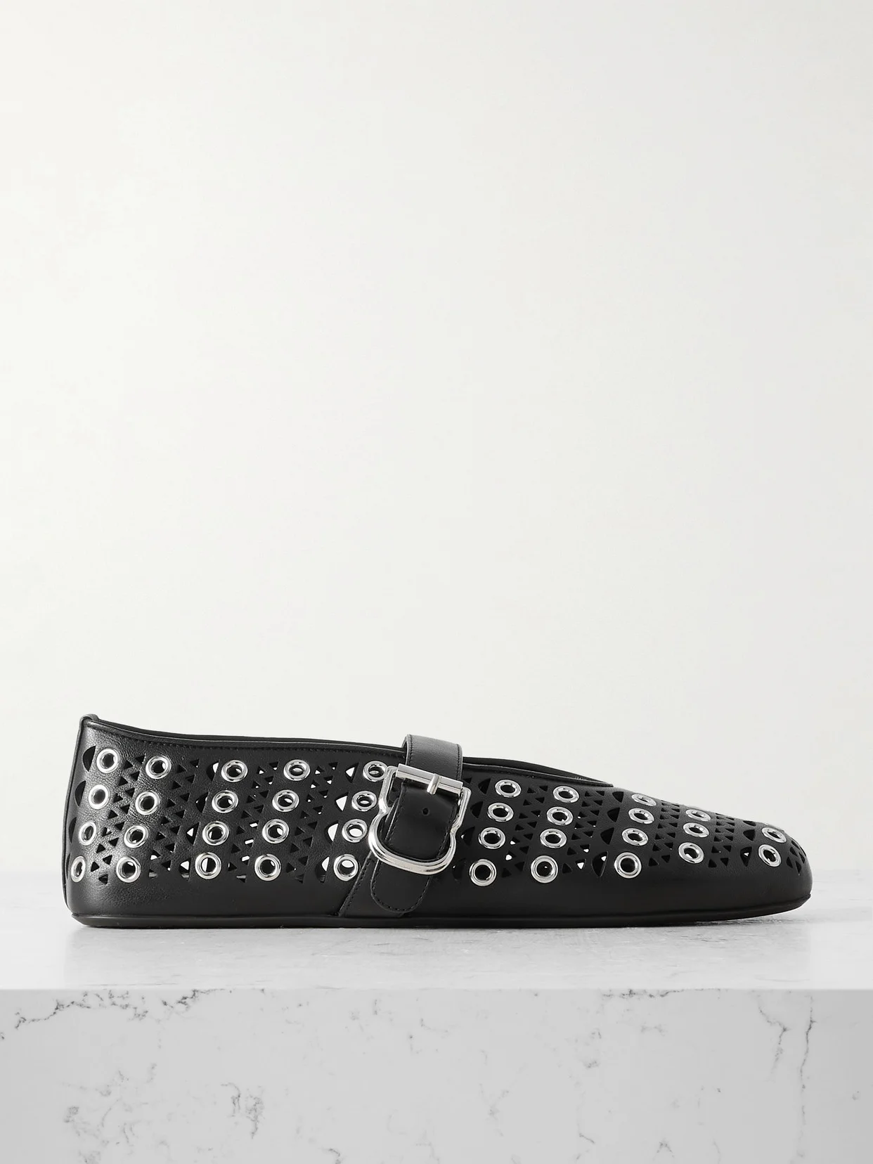 Vienne Perforated Eyelet-embellished Leather Ballet Flats - 1