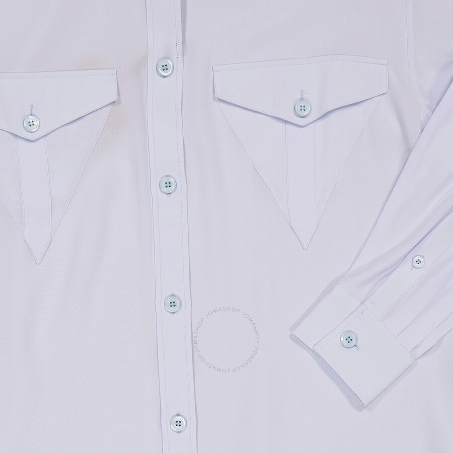 Burberry Pale Blue Irem Silk Crepe De Chine Logo Detail Oversized Shirt - 7