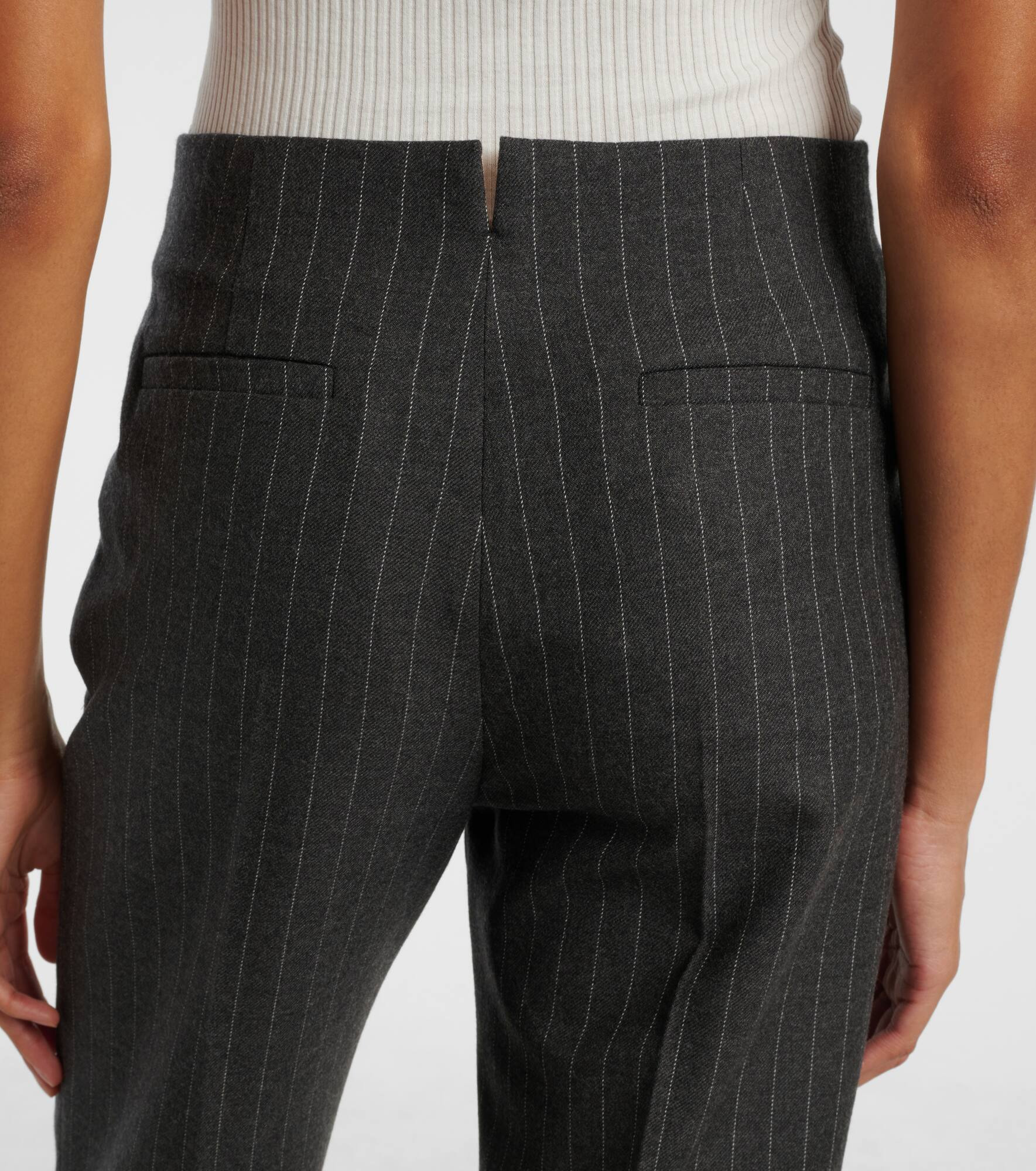 Pinstriped virgin wool wide-leg pants - 5