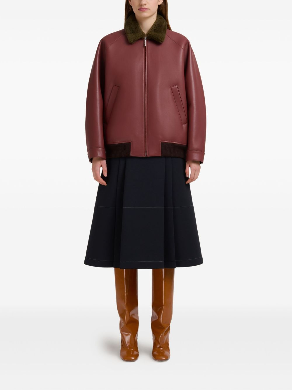 collar-detail leather bomber jacket - 2