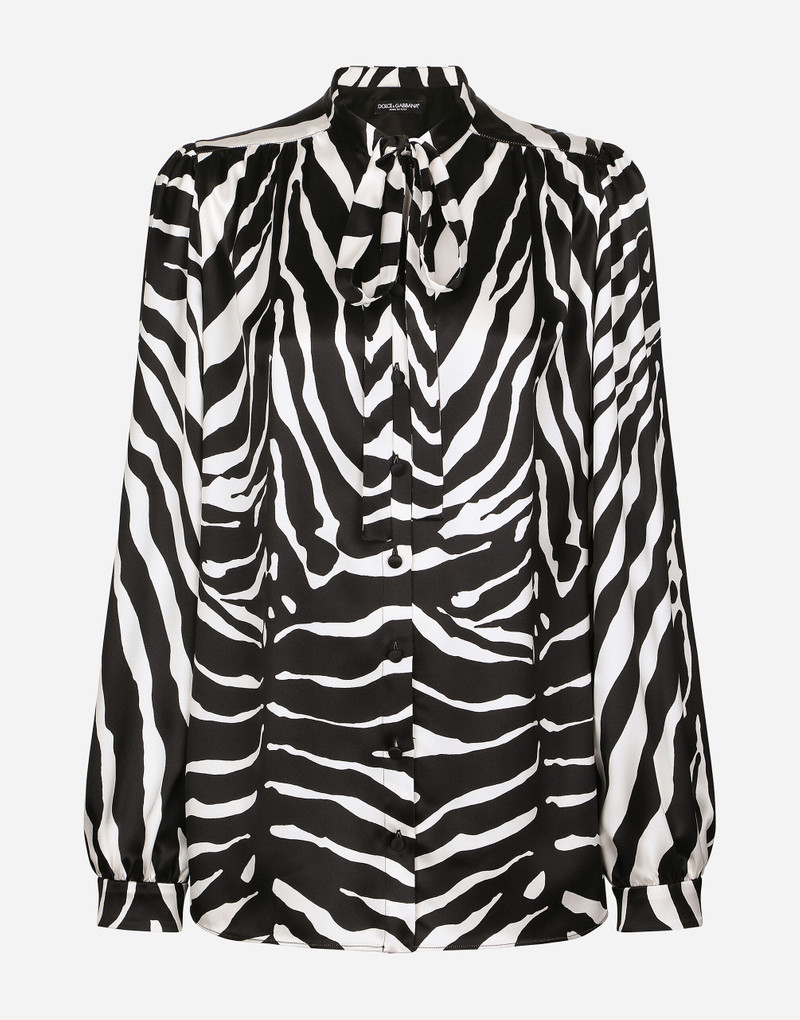 Zebra-print satin pussy-bow shirt 1