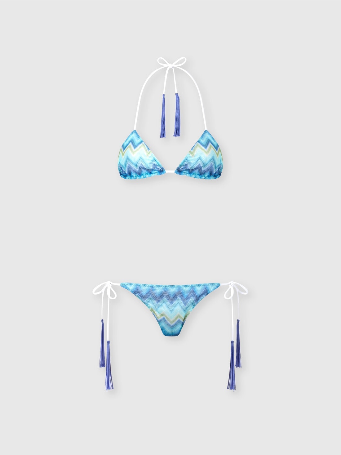 Triangle Bikini with Tassels and Faded Stripes - 1