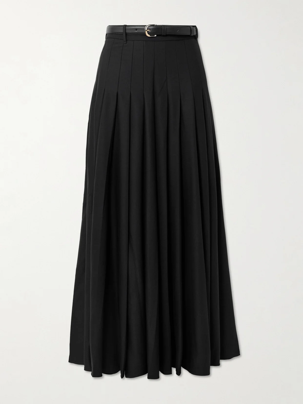 Belted Leather-trimmed Pleated Twill Maxi Skirt - 1