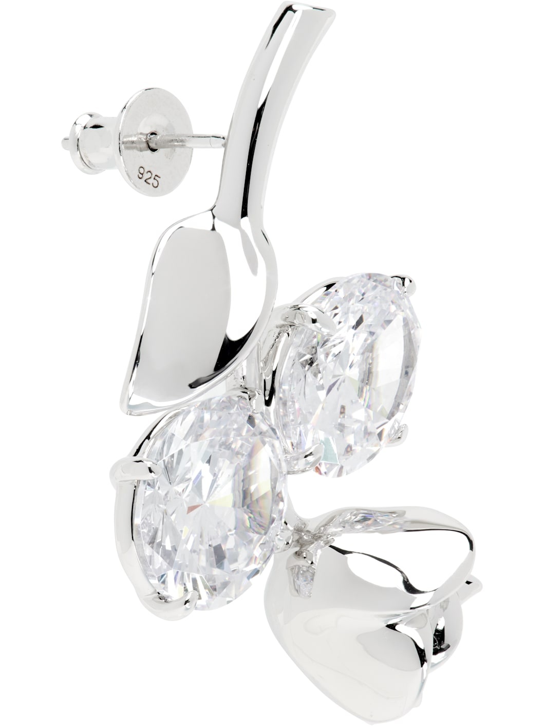 Silver YVMIN Edition Inverted Gemstone Leaf Metal Rose Single Earring - 2