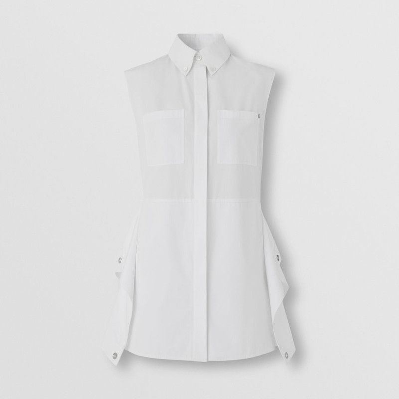 Sleeveless Draped Panel Cotton Poplin Shirt - 1