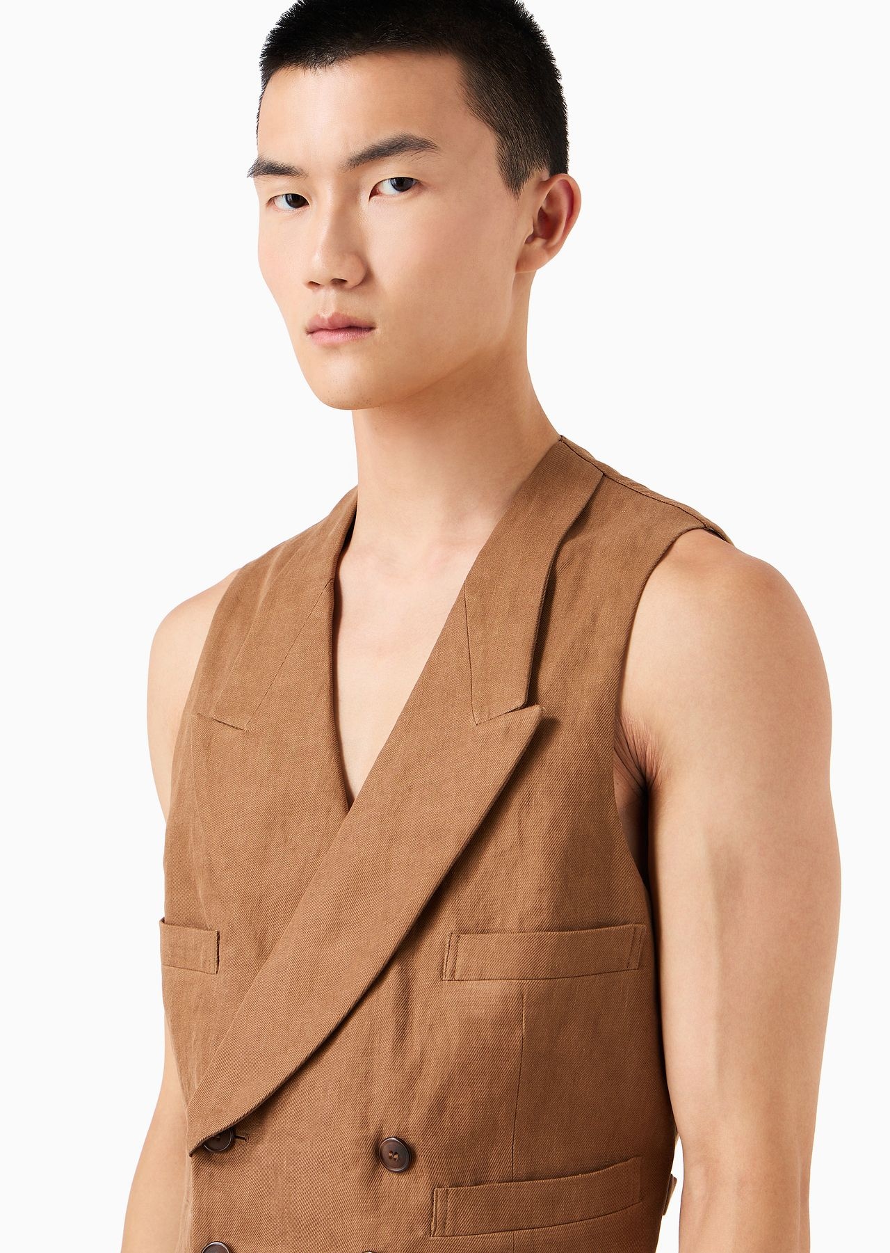 Double-breasted linen gilet - 5