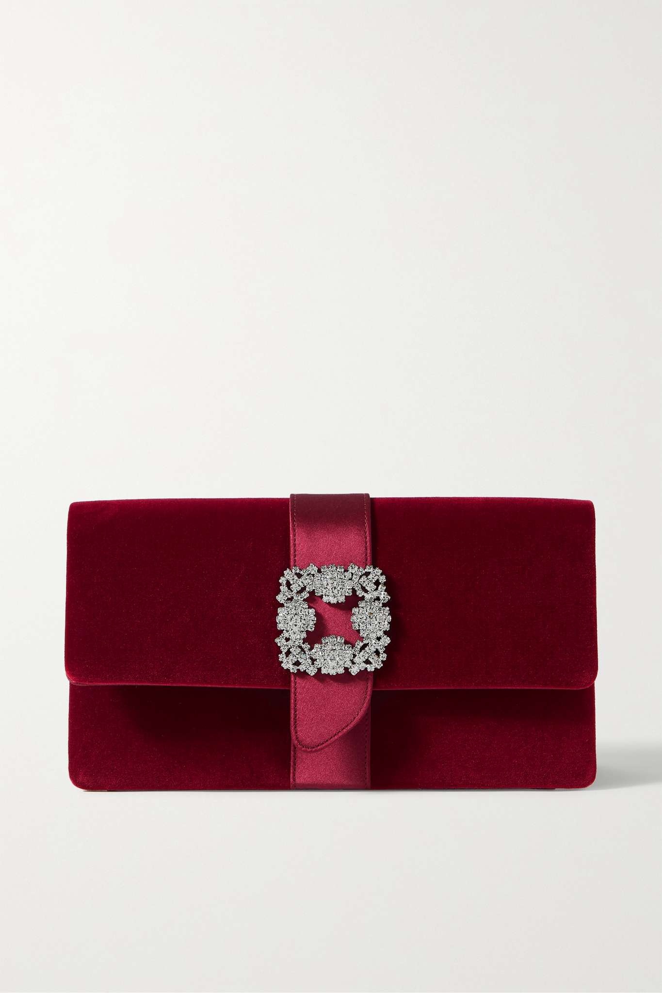 Capri crystal-embellished satin-trimmed velvet clutch - 1