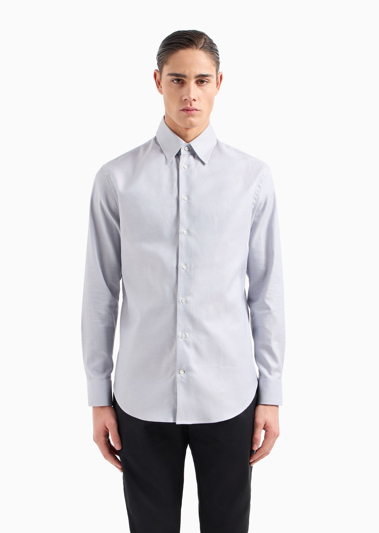 Textured cotton shirt with micro houndstooth motif - 2