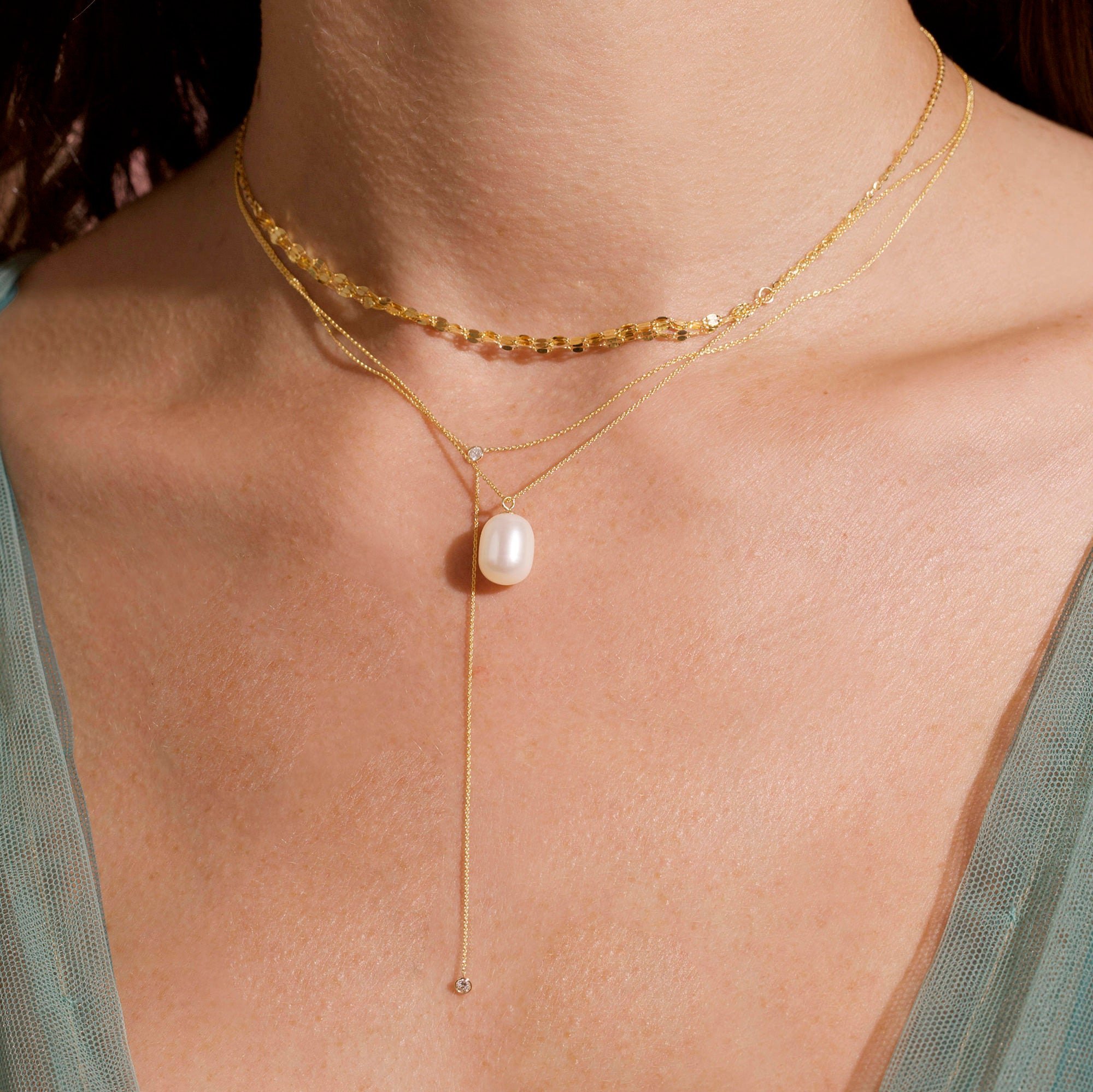 Elliptical Pearl Pendant Necklace - 2