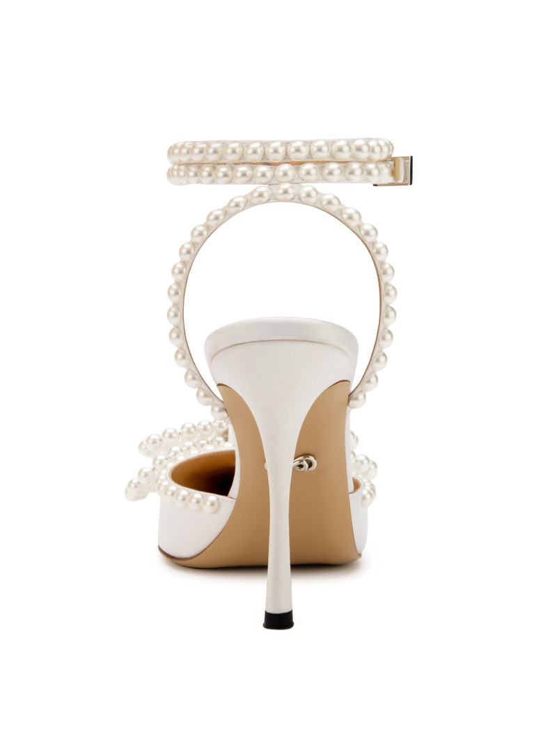 Women's 110MM Embellished Double Bow Satin Pumps - White 3