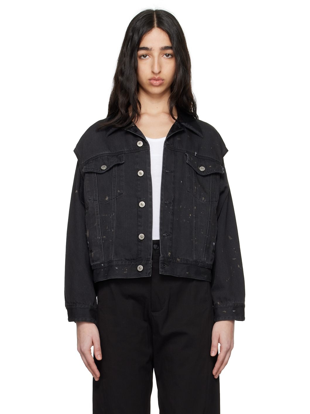Black Splatter Effect Denim Jacket - 1