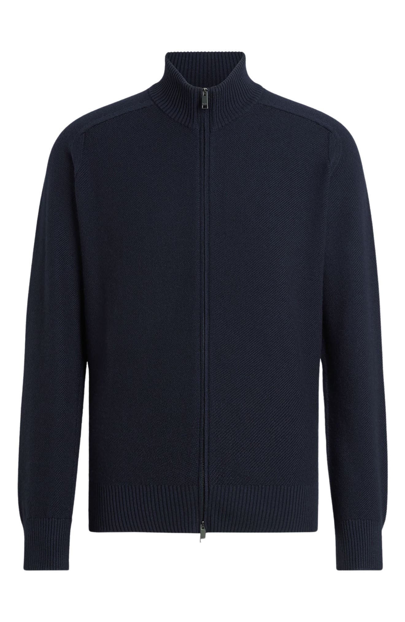 ZEGNA Cashseta Cashmere & Silk Mock Neck Zip Sweater in Navy at Nordstrom - 4