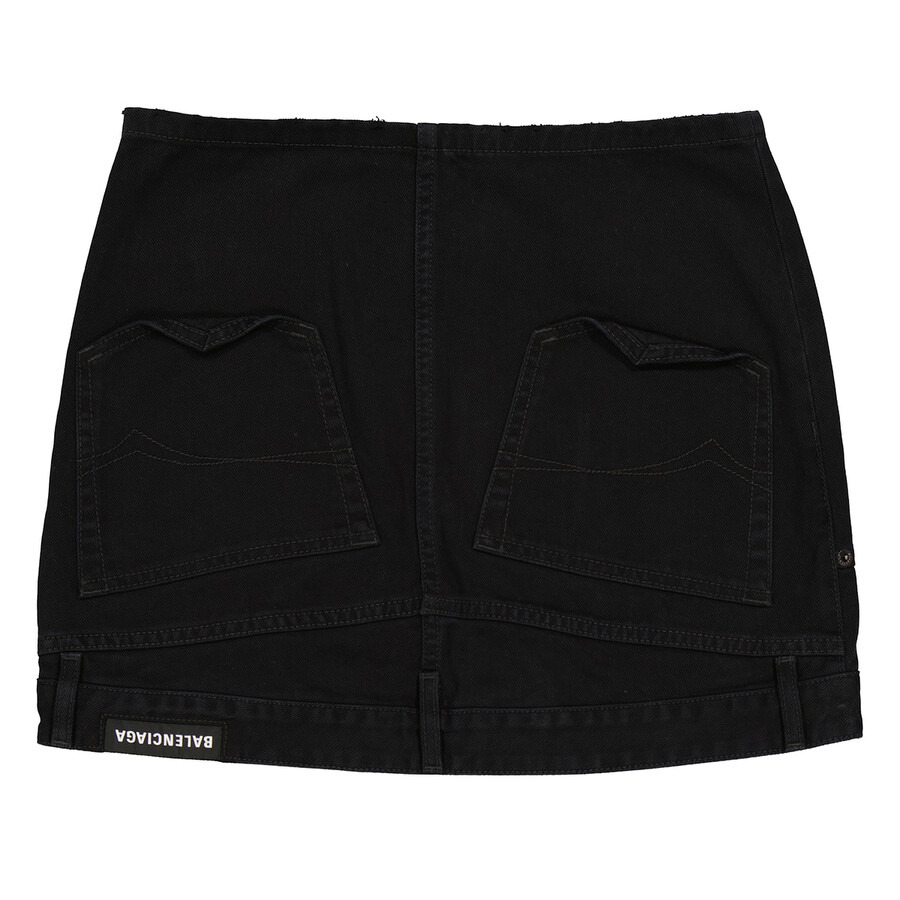 Balenciaga Ladies Peach Pitch Black Upside-Down Denim Miniskirt - 6