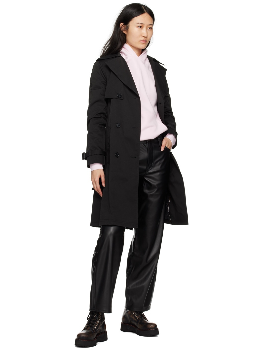 Black Baggy Dad Faux-Leather Trousers - 4