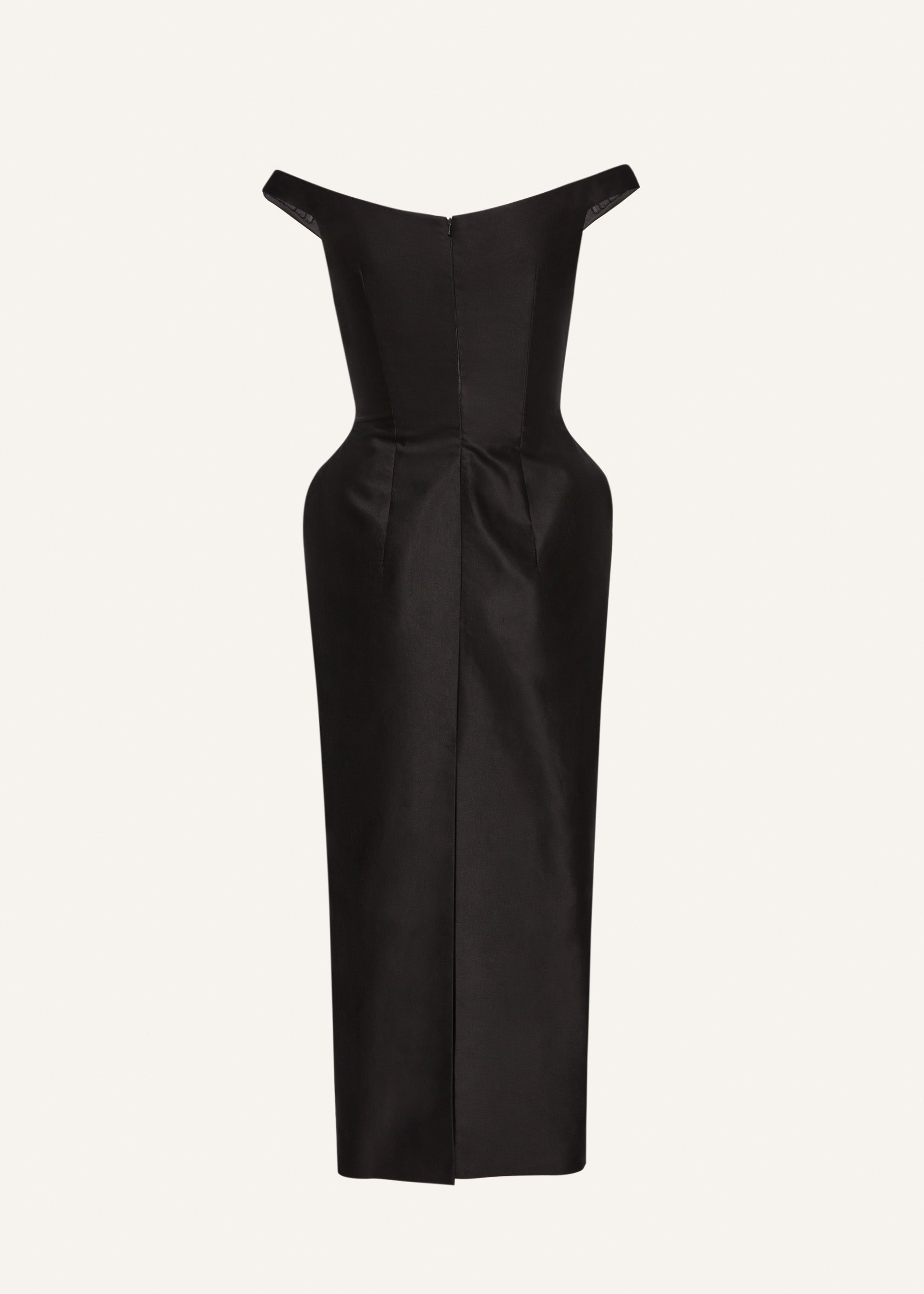 Off-shoulder hip pad midi dress in black - 2