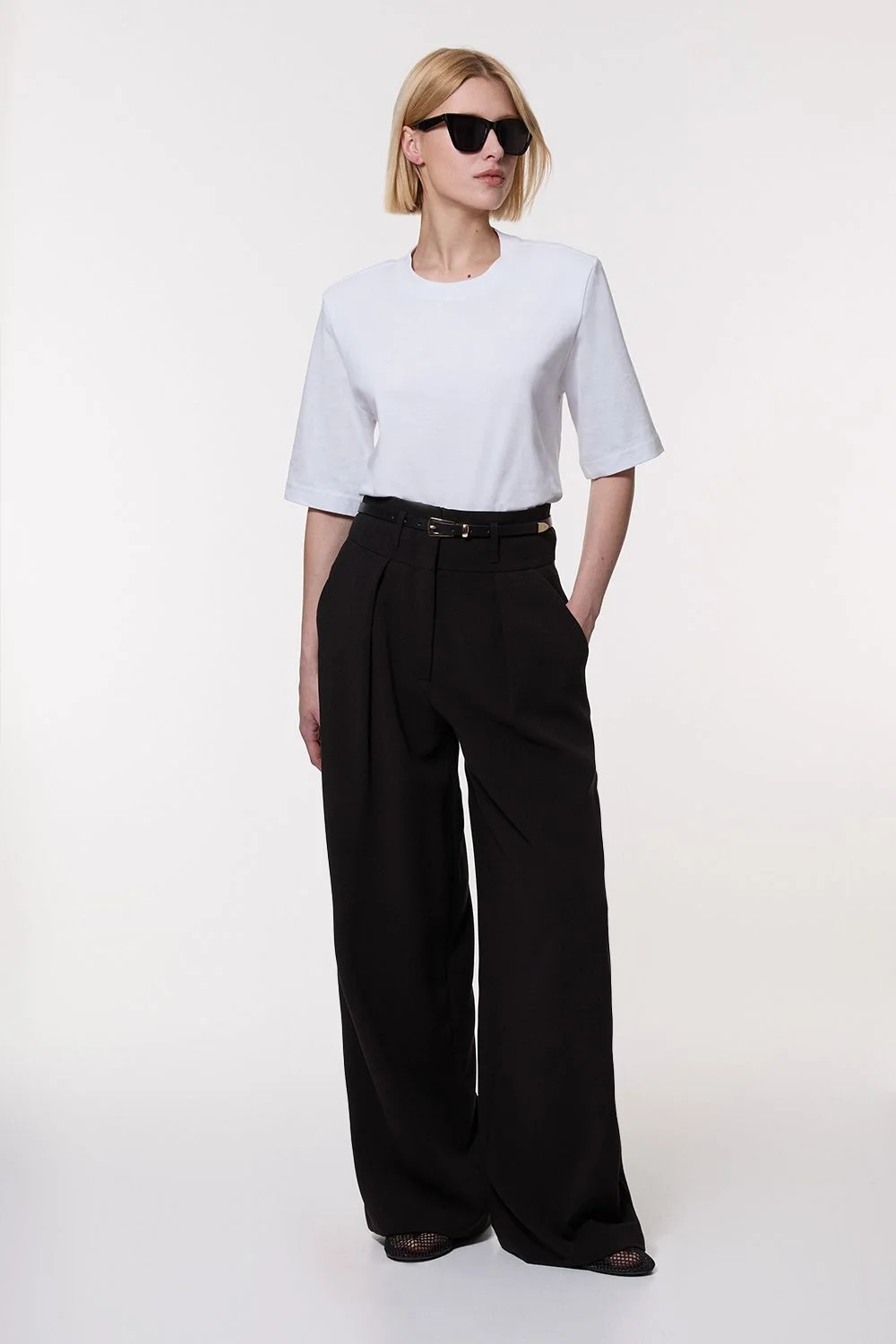 Compact Stretch Essential Tailored High Waist Wide Leg Trouser - 1