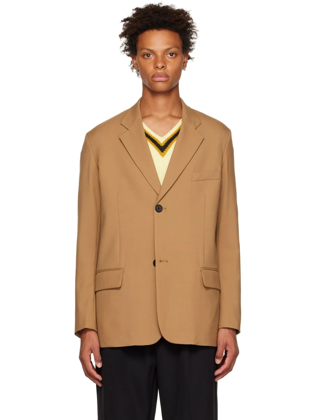 Tan Notched Lapel Blazer - 1
