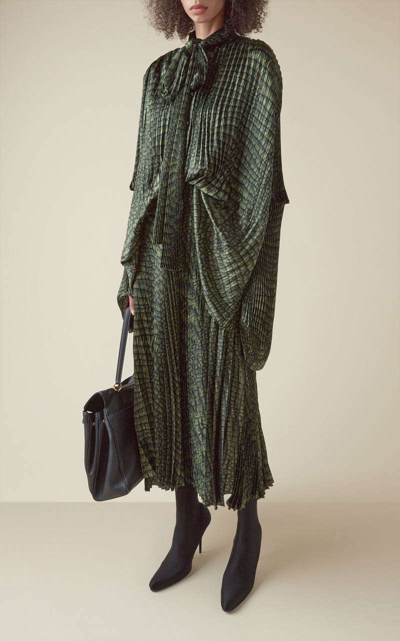 Draped Plissé Crepe Midi Dress green 3