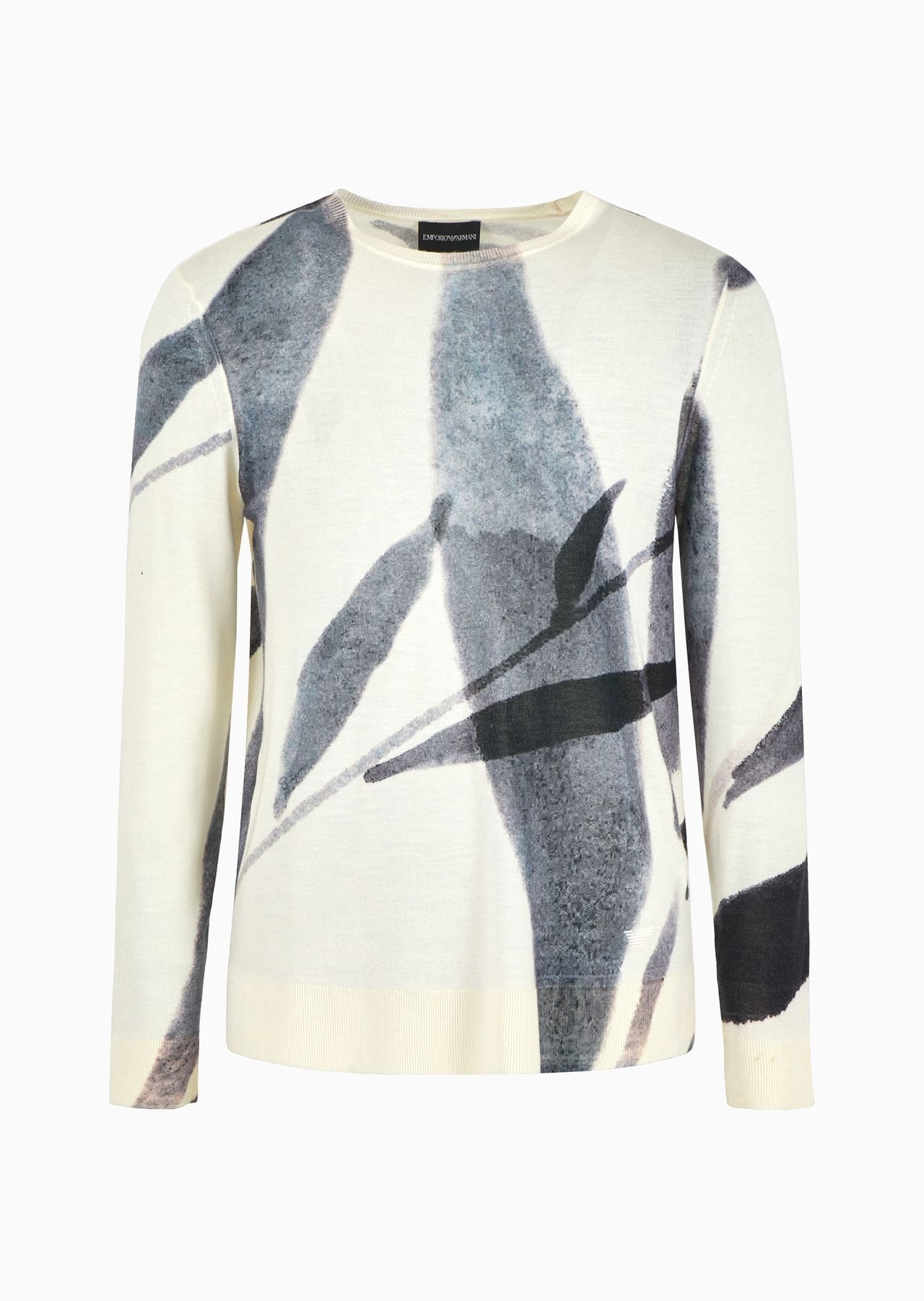 Plain-knit virgin-wool jumper with all-over abstract nature print - 1