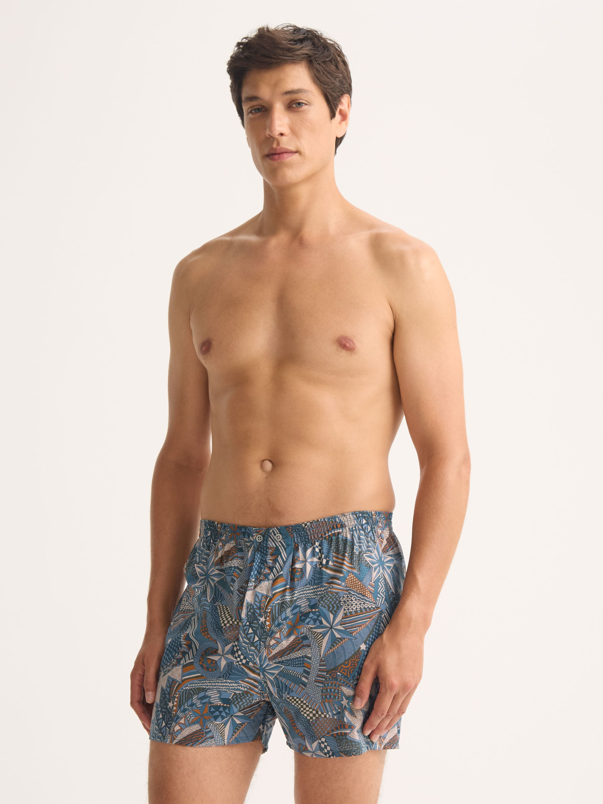 Men's Classic Fit Boxers Cotton Batiste Blue Multicolor Celebration Print - 4