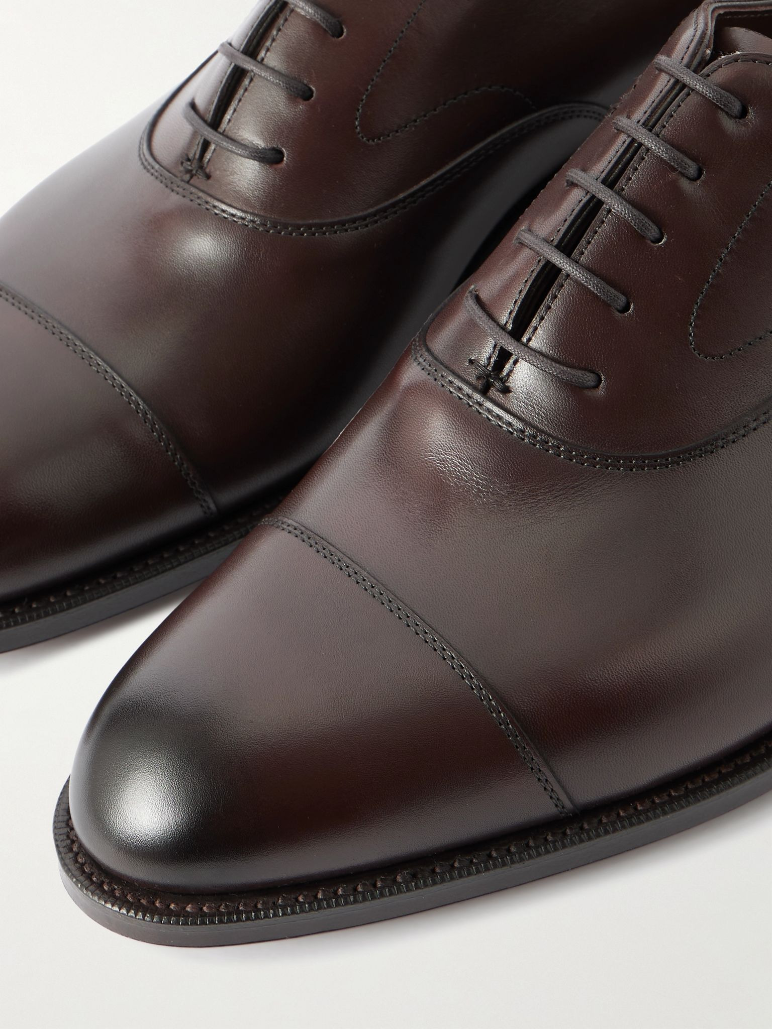 Chelsea Cap-Toe Burnished-Leather Oxford Shoes Brown - 5