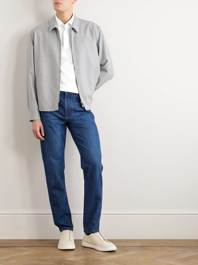 ZEGNA Leather-Trimmed Cotton-Piqué Polo Shirt outlook