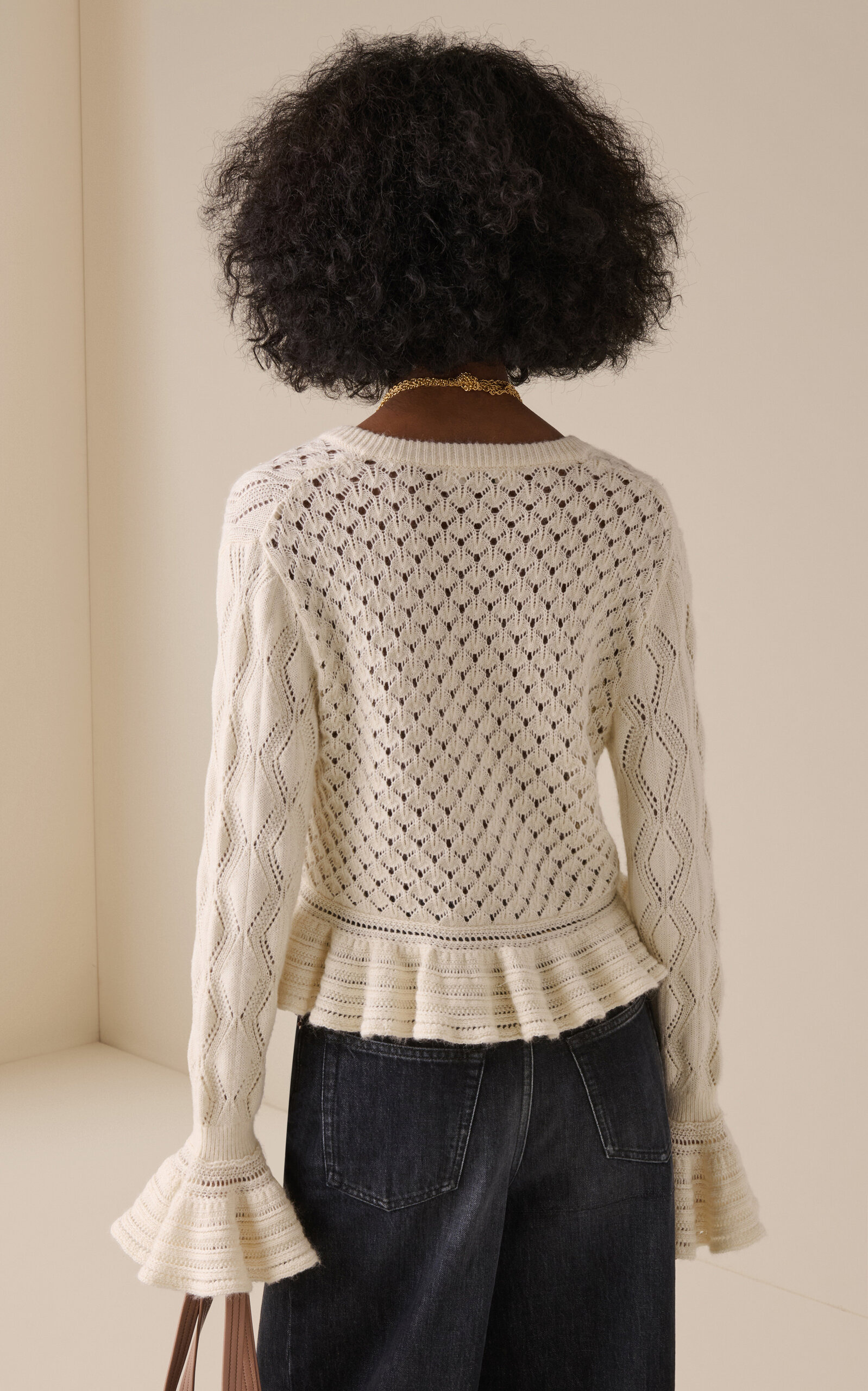 Ruffled Pointelle-Knit Silk-Alpaca Sweater white - 4