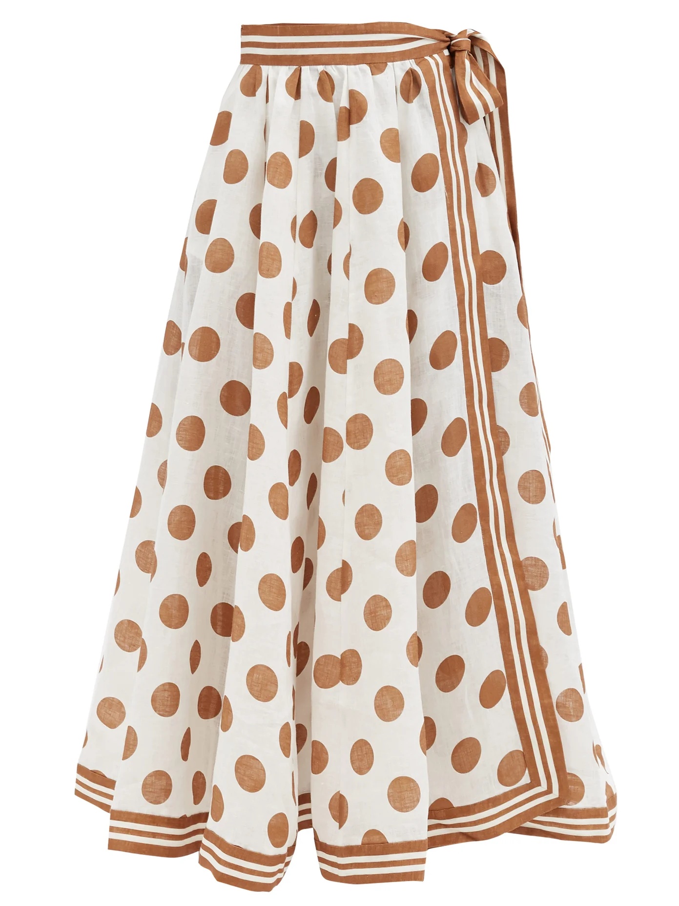 Empire flared polka-dot linen-poplin wrap skirt - 1