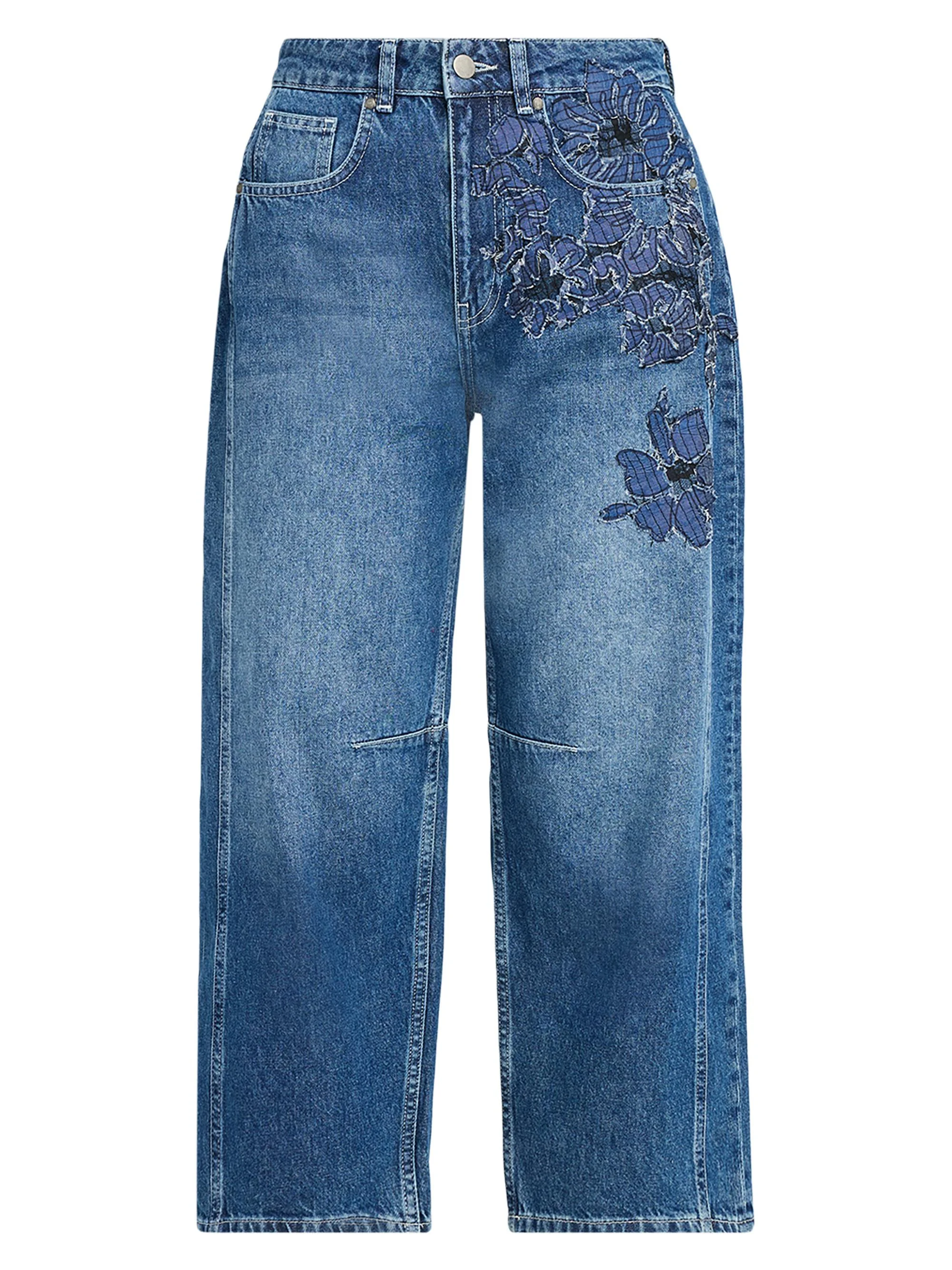 Women's Archie Floral Straight-Leg Crop Jeans - Stone Blue - 1