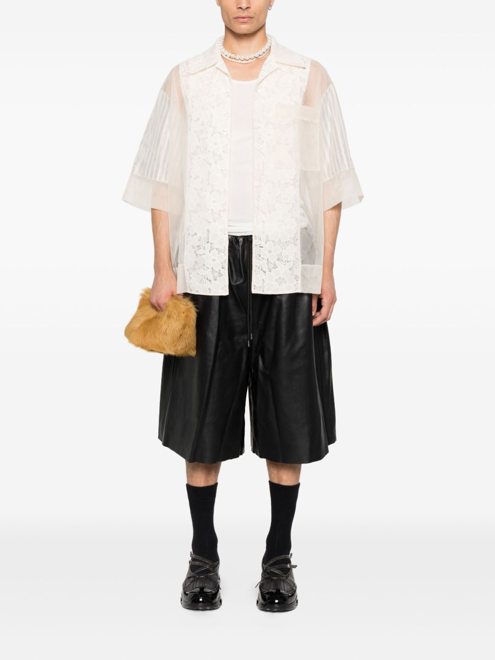 lace-panel striped shirt - 2